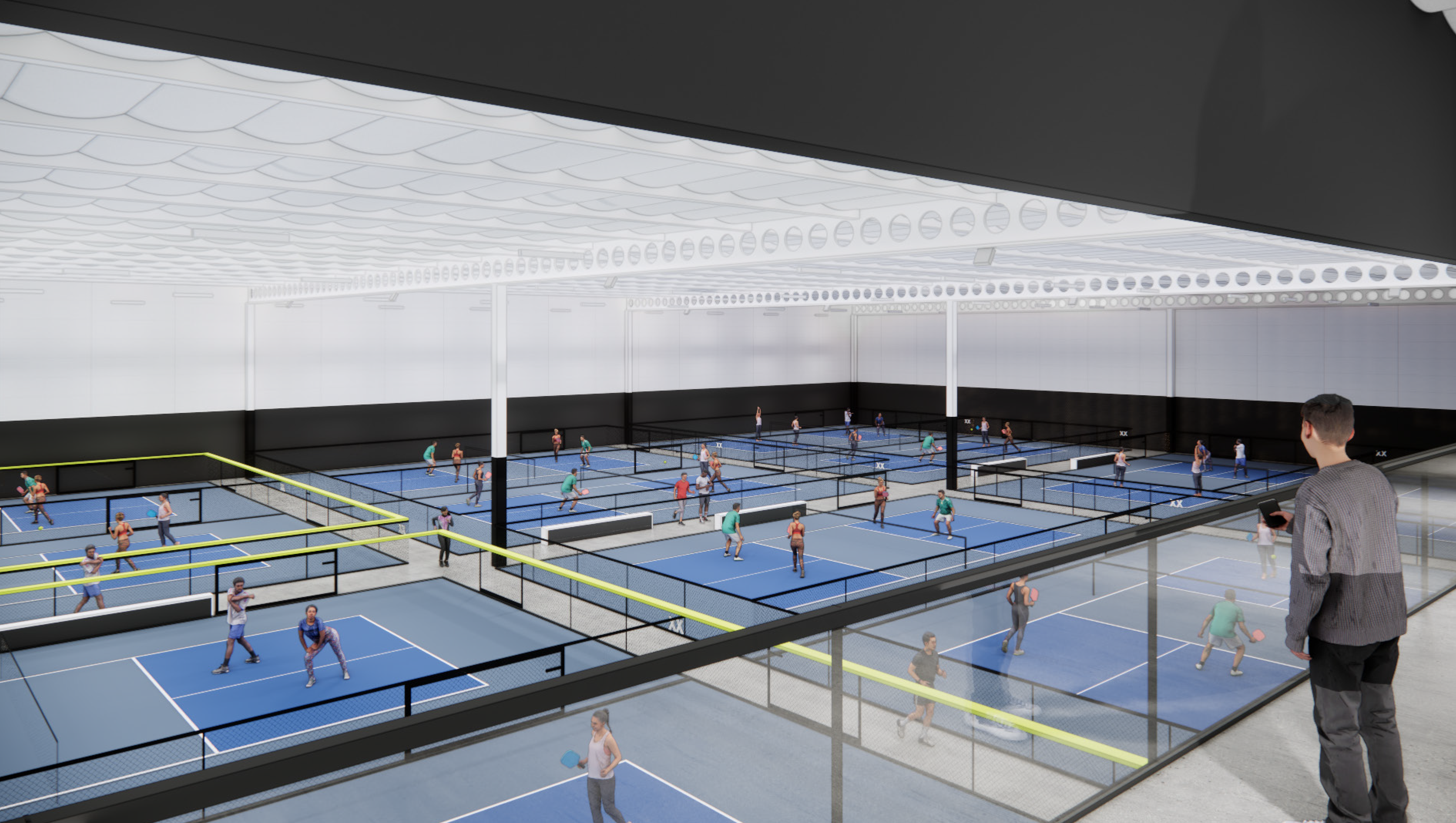 A rendering of pickleball courts. 
