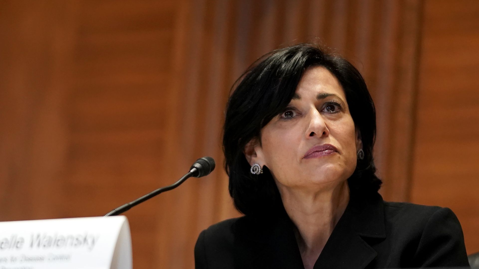 CDC director Rochelle Walensky answers is seen during a Senate Appropriations Subcommittee hearing.