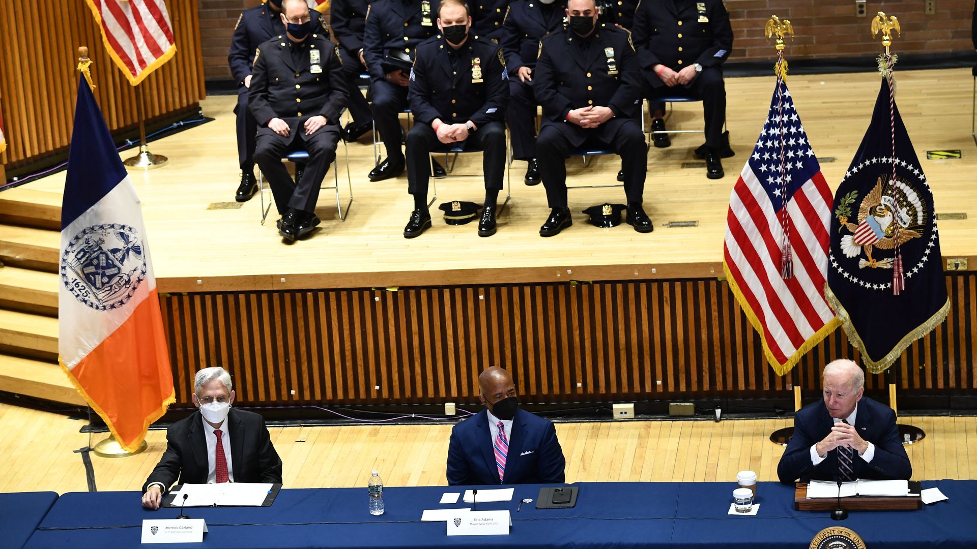 Attorney General Merrick Garland and President Biden are seen meeting with New York Mayor Eric Adams to talk police strategy.