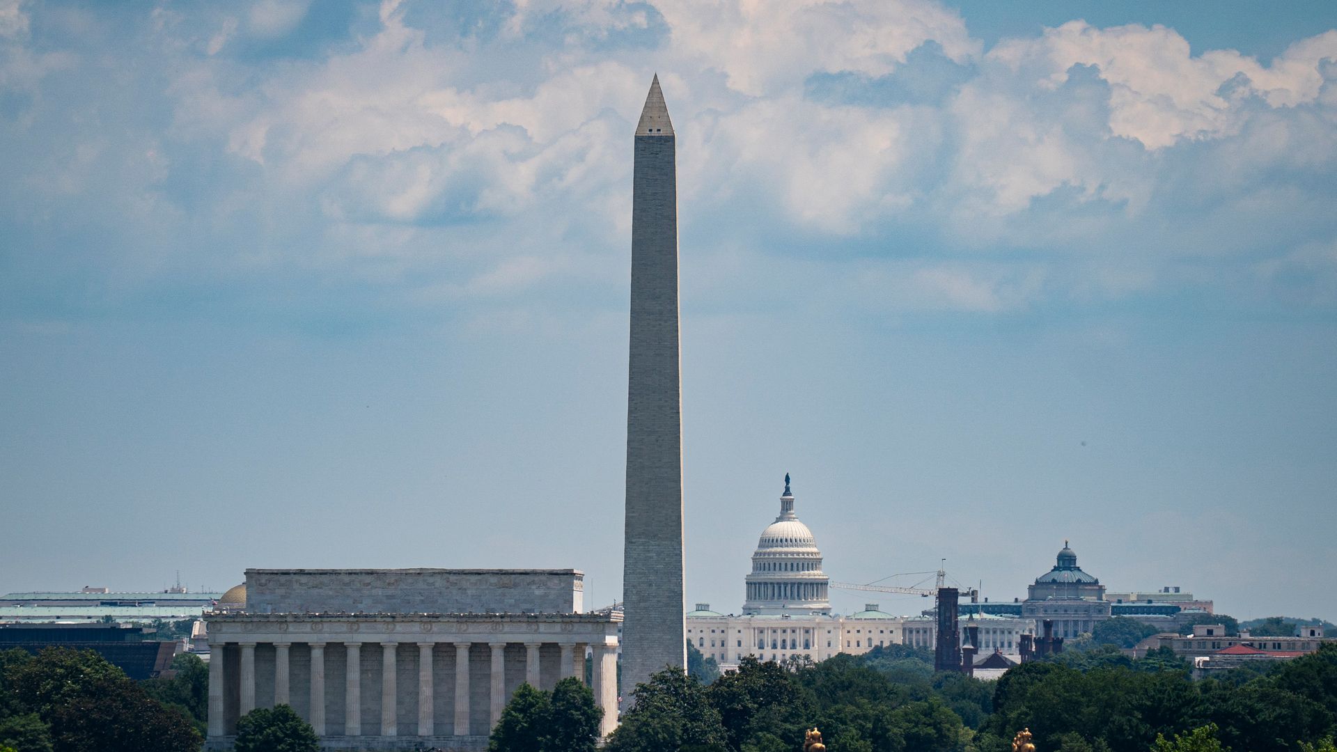 The Lincoln Memorial, Washington Monument and the Capitol building are visible along the D.C. skyline.