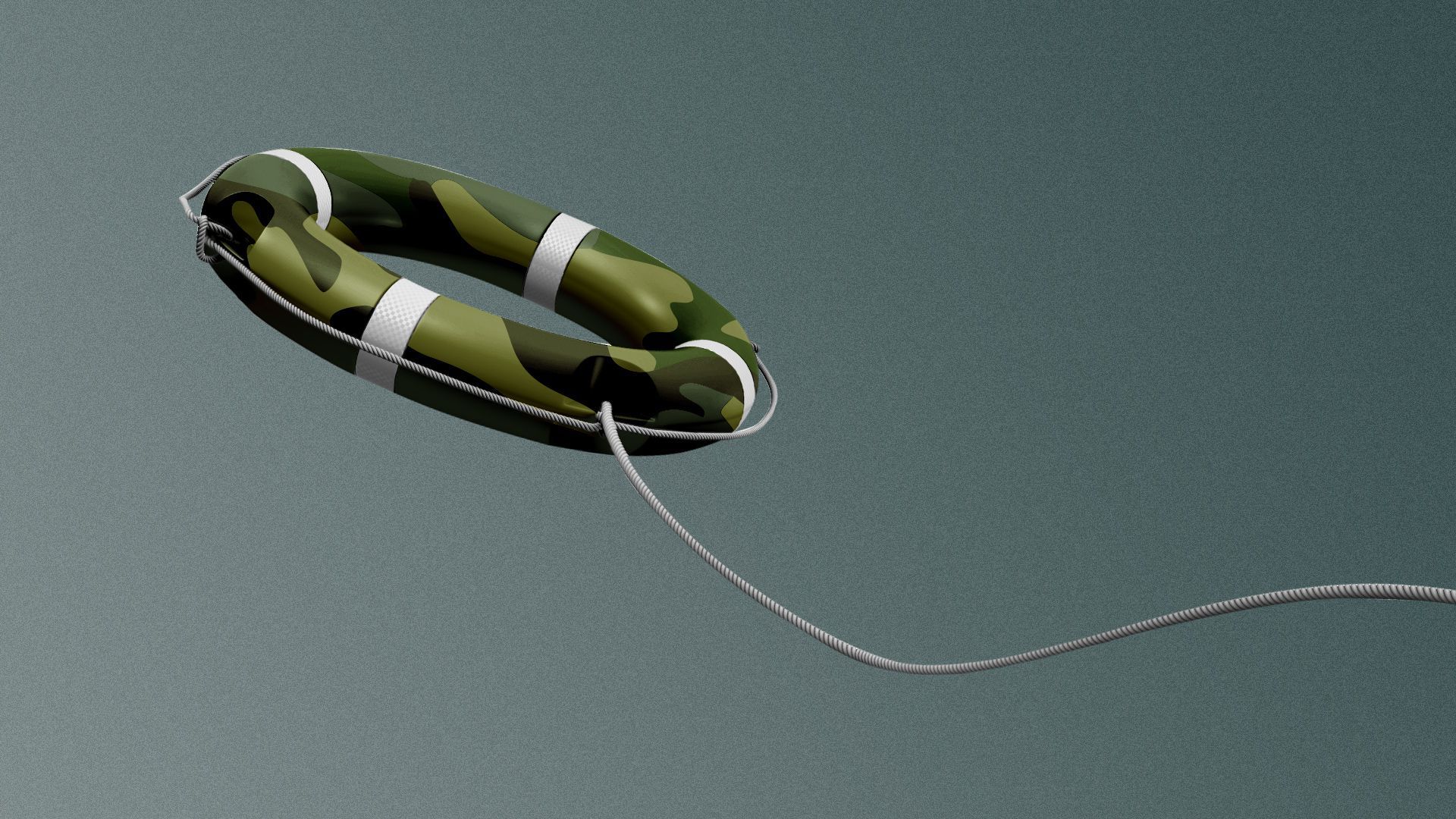Illustration of a life preserver being thrown with a camouflage pattern.