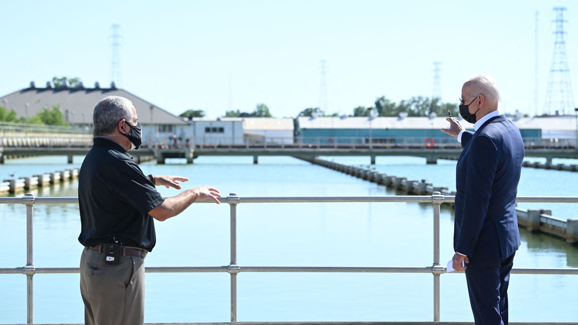 President Biden is seen looking at a water treatment plant during a visit to New Orleans.