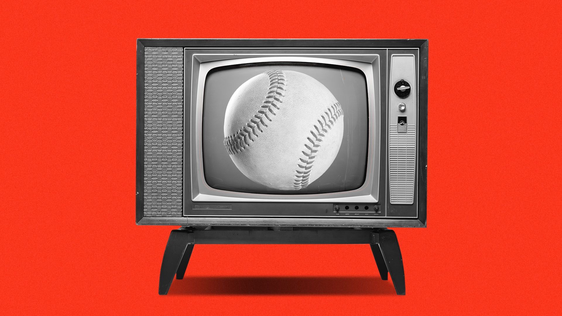 Illustration of a vintage television with a baseball on it