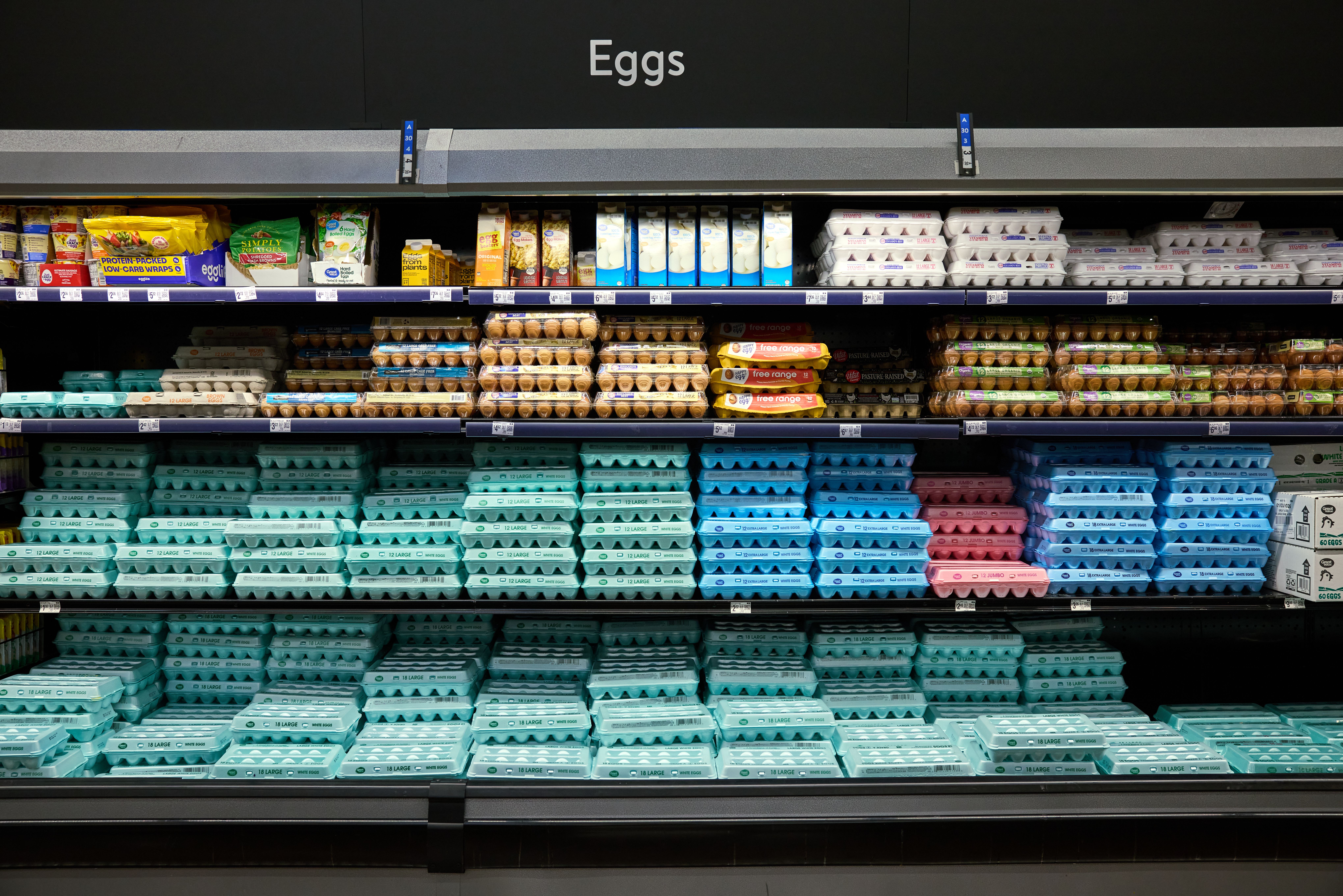 Cartons of eggs at a Walmart store in Columbus.