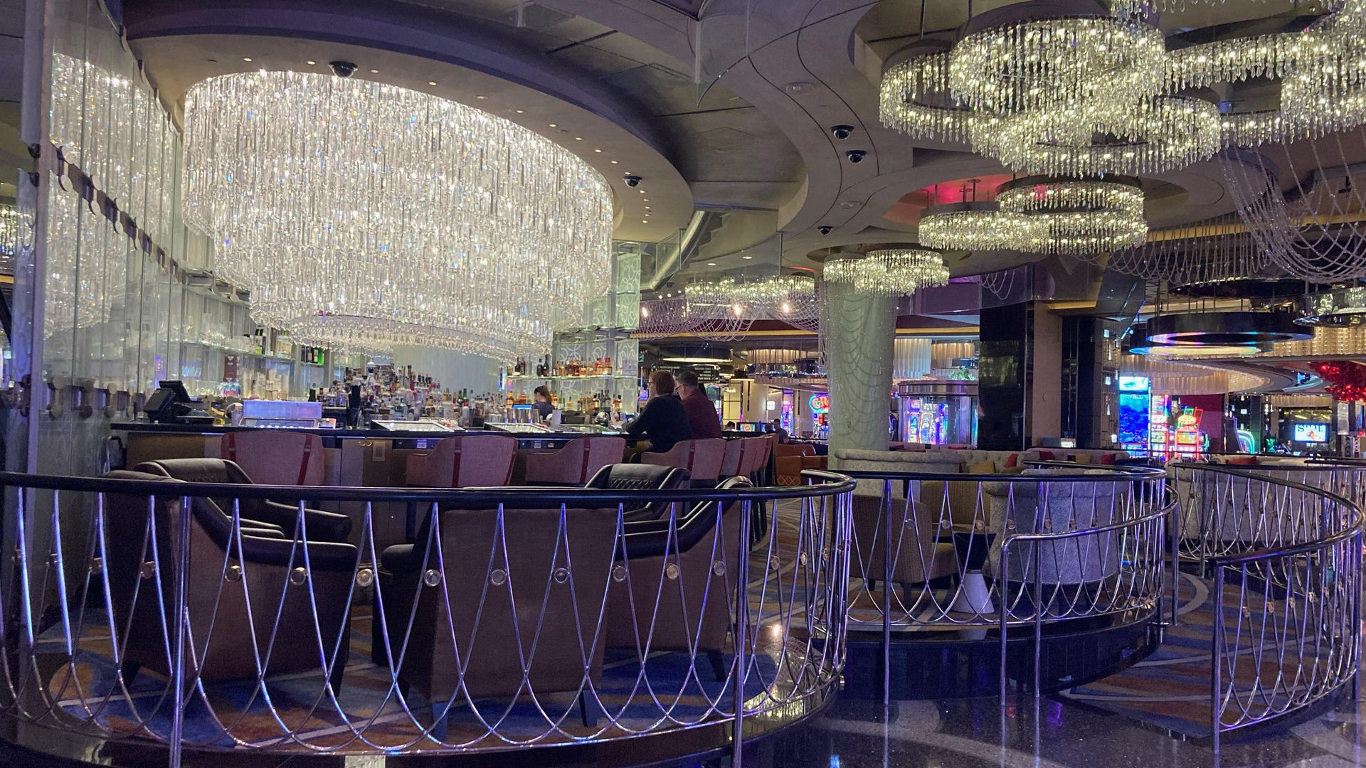A photo of a near-empty Chandelier Bar. It's usually packed during CES with tech industry wheelers and dealers.