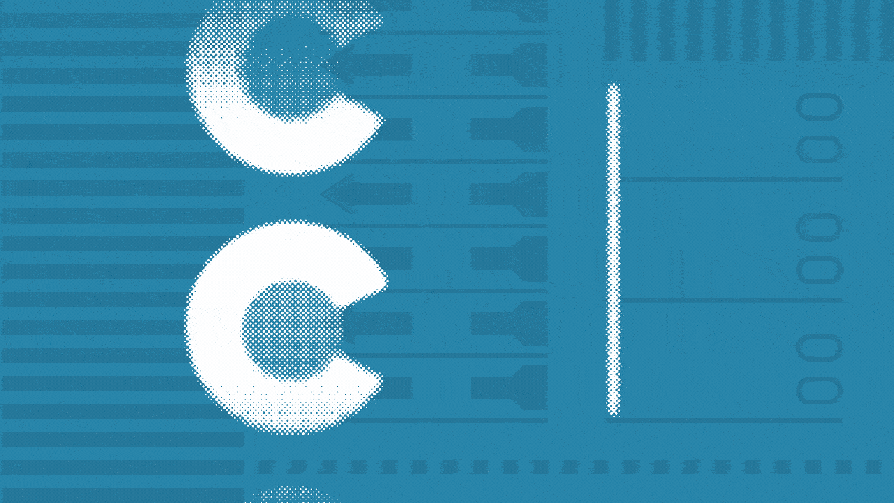 Animated photo illustration of a checkmark rotating to reveal a speaking Kamala Harris, with a line of Colorado state outlines moving downward.