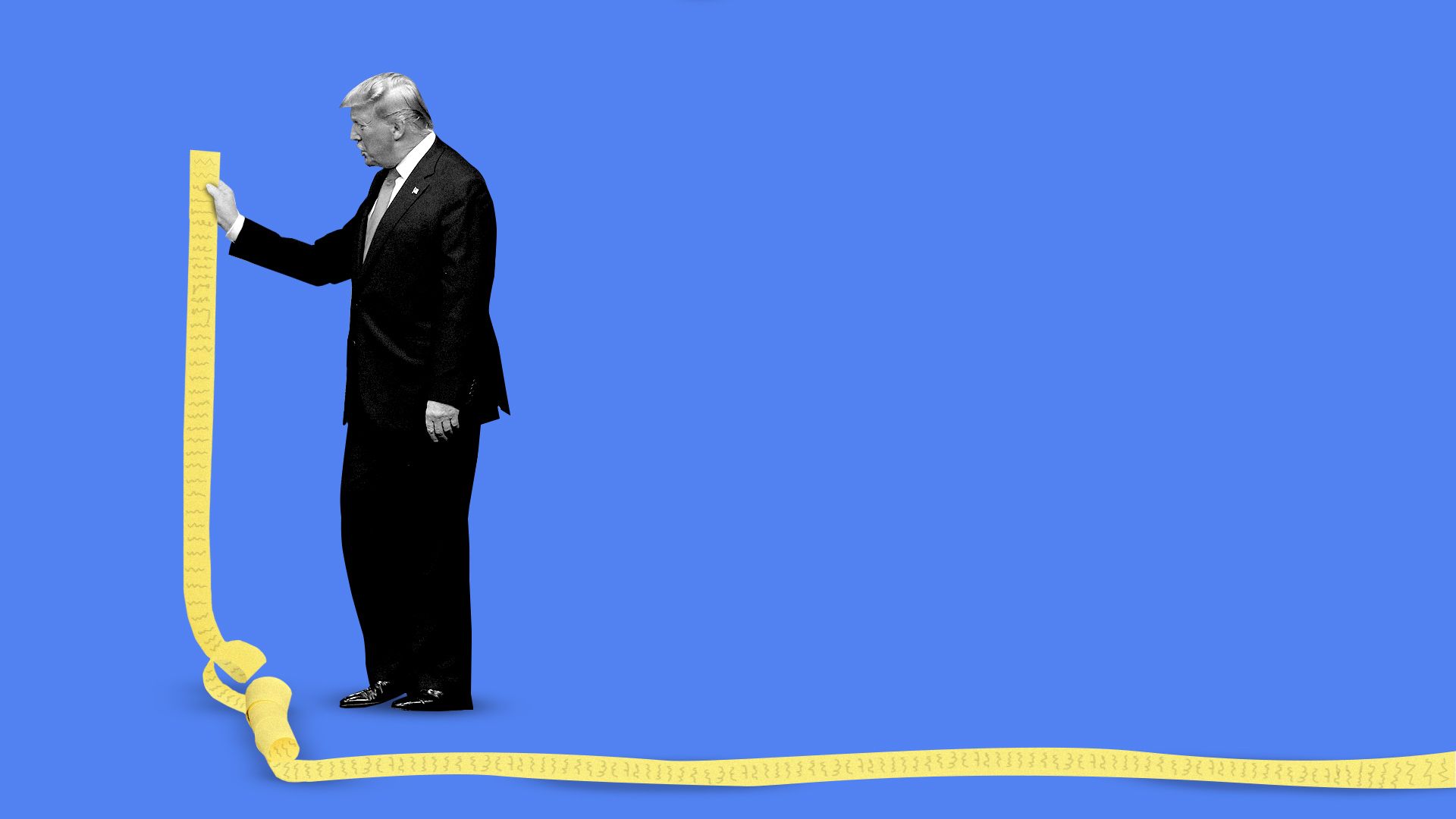Illustration of President Trump holding an extremely long list.