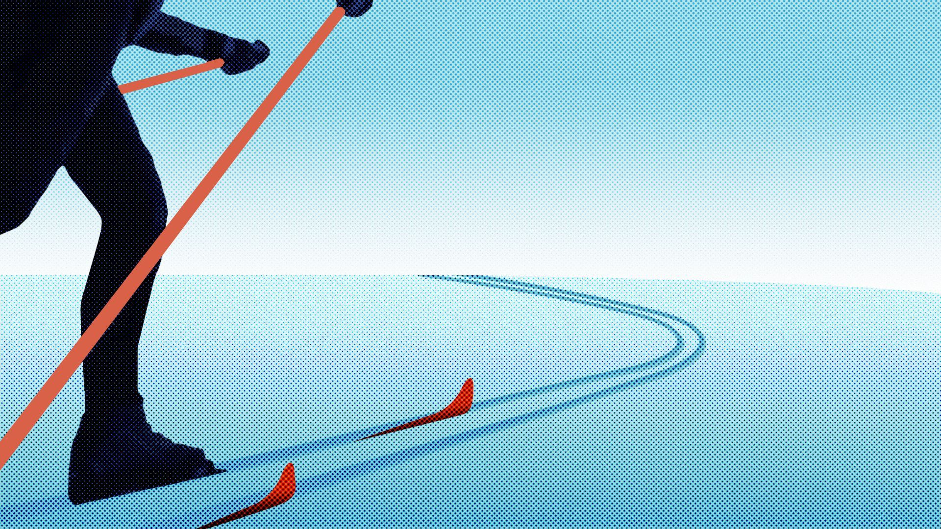 Illustration of a cross country skier in snowy tracks