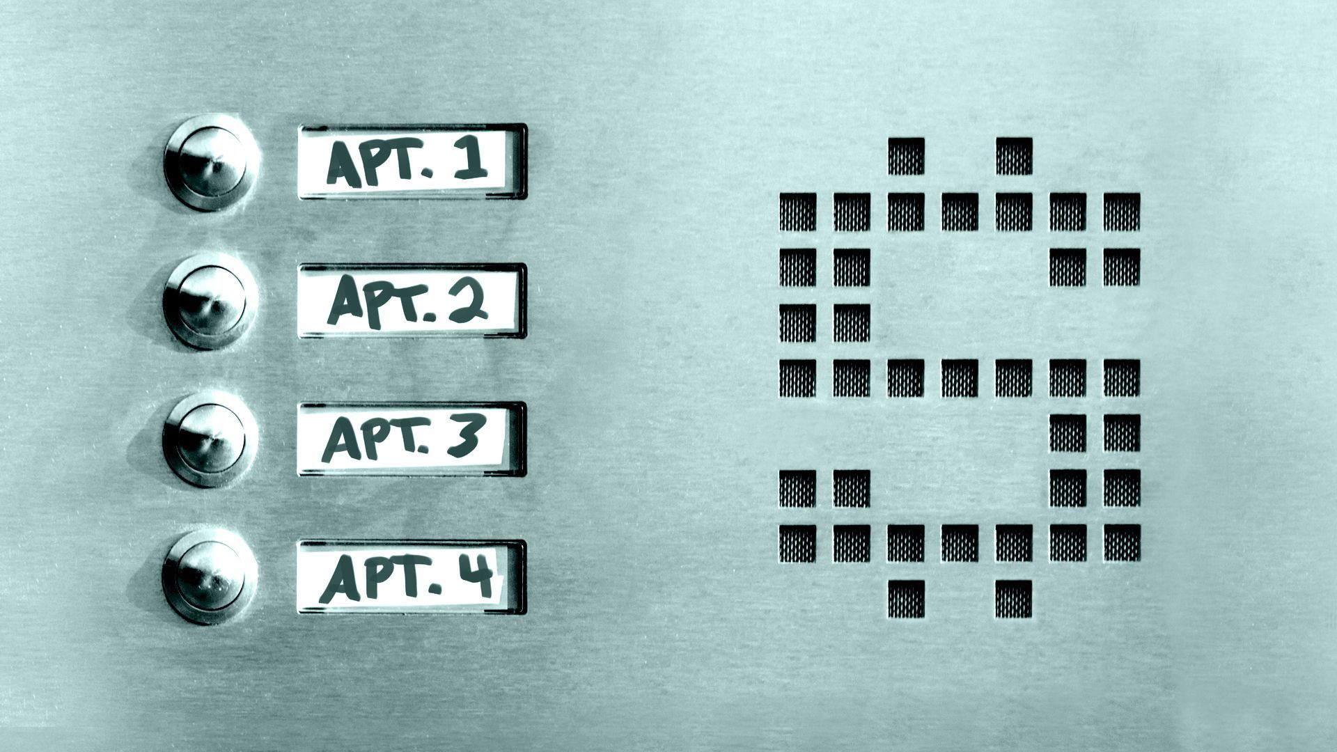 Illustration of apartment doorbells with an intercom shaped like a dollar sign.