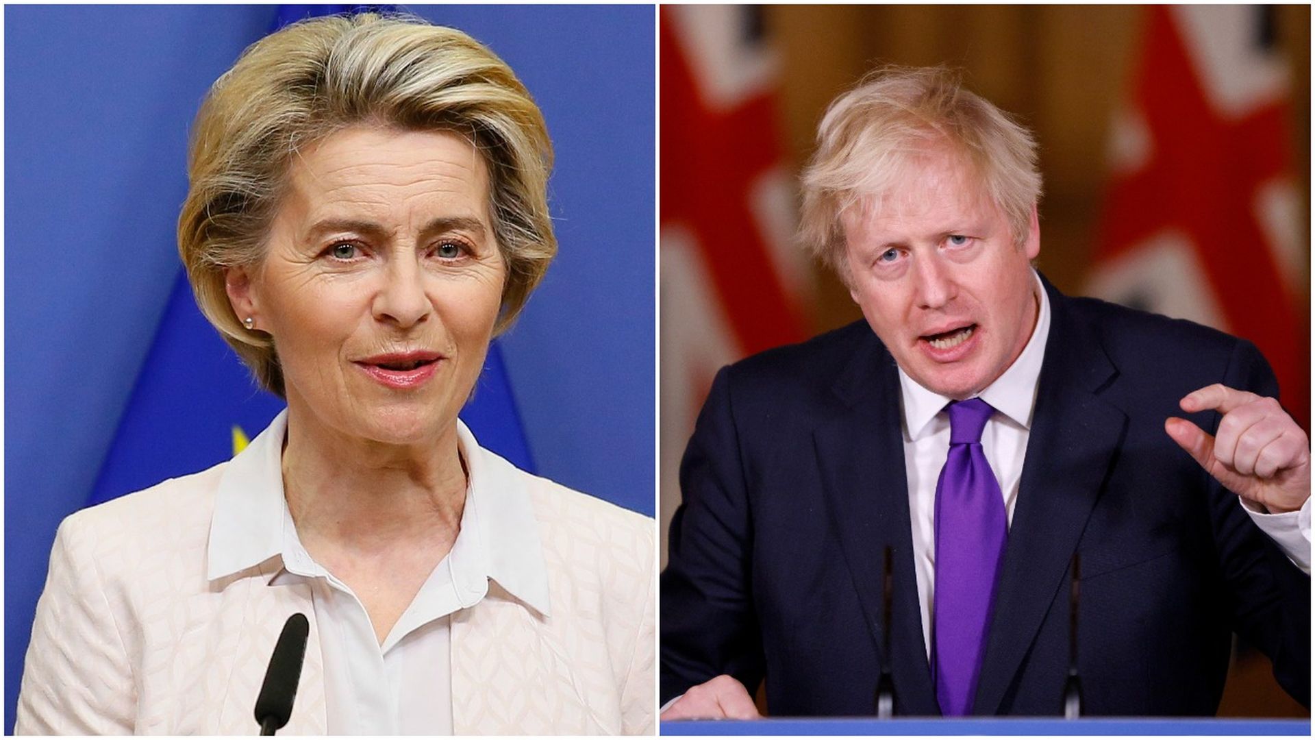 Combination images of European Commission President Ursula von der Leyen and British Prime Minister Boris Johnson.