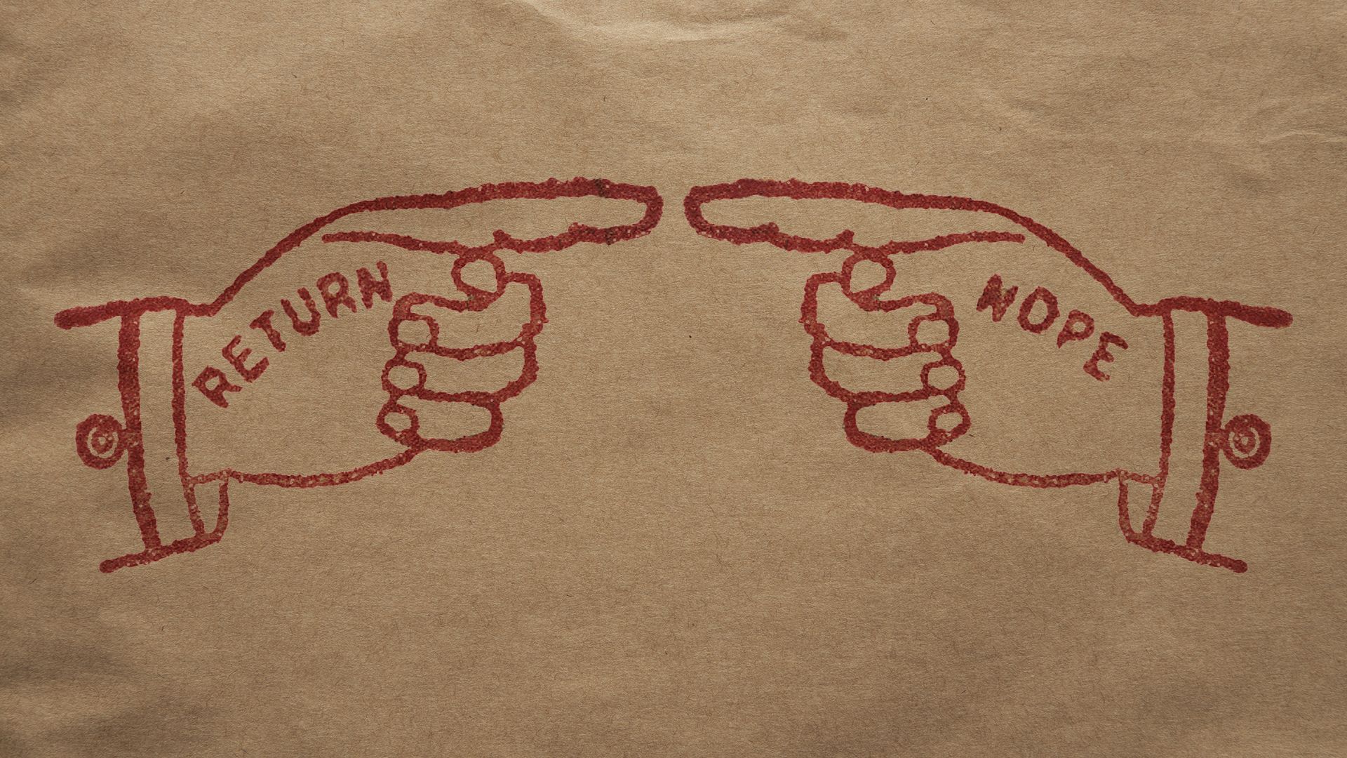 Illustration of a return stamp shaped like a pointing finger and another pointed finger stamp that says nope facing each other