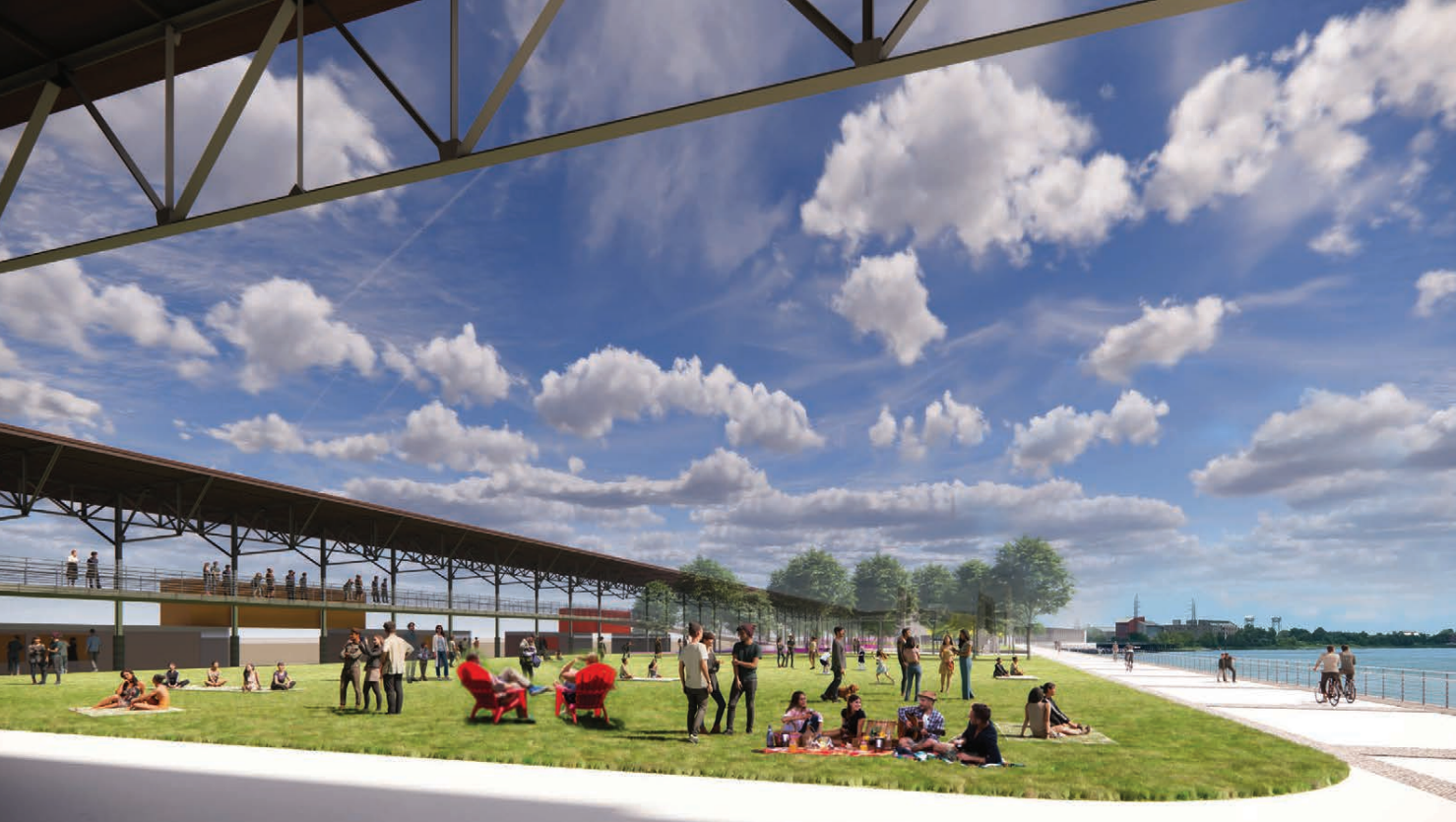 Image shows a rendering of people playing on grass.