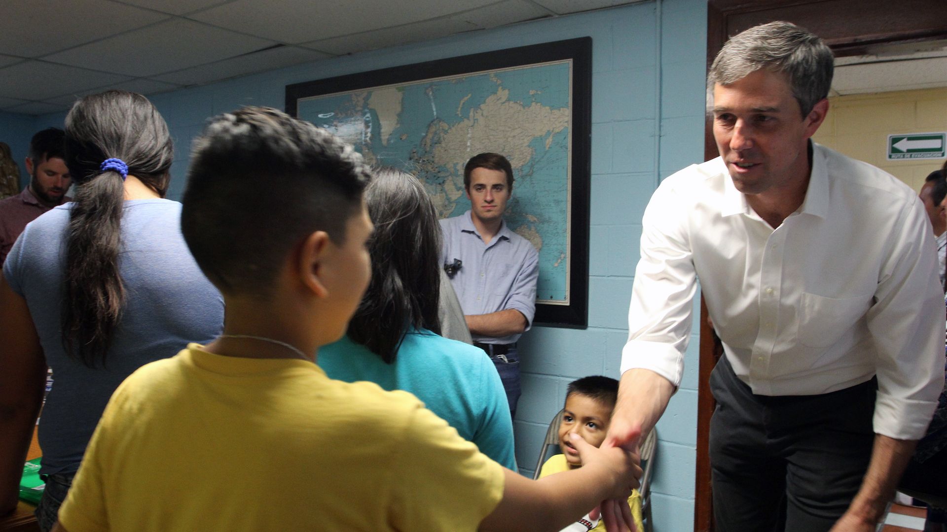 Presidential candidate hopeful for the Democratic Party, Beto O'Rourke meets a Central American migrant child during a visit to a shelter in Ciudad Juarez, Chihuahua State, Mexico on June 30, 2019.