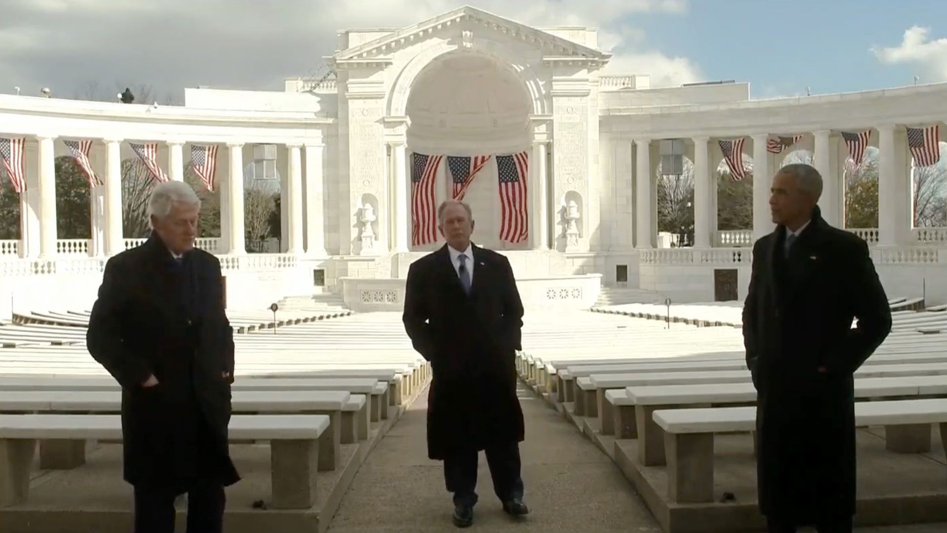 Former presidents Bill Clinton, Barack Obama, and George W. Bush speak during the Celebrating America Primetime Special on January 20