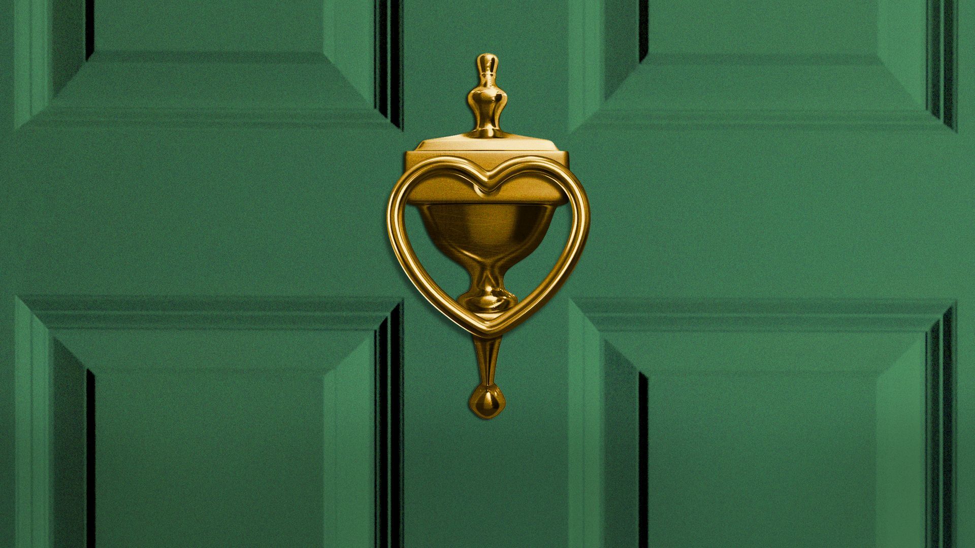 Illustration of a door knocker in the shape of a heart.