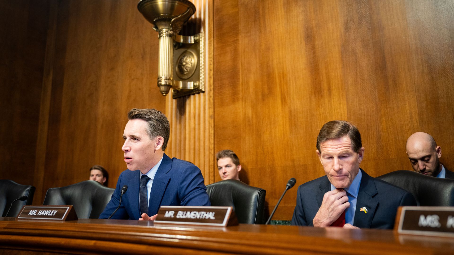 Blumenthal and Hawley at a hearing