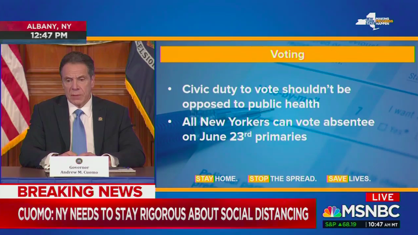 Cuomo issues executive order to allow New Yorkers to vote absentee in