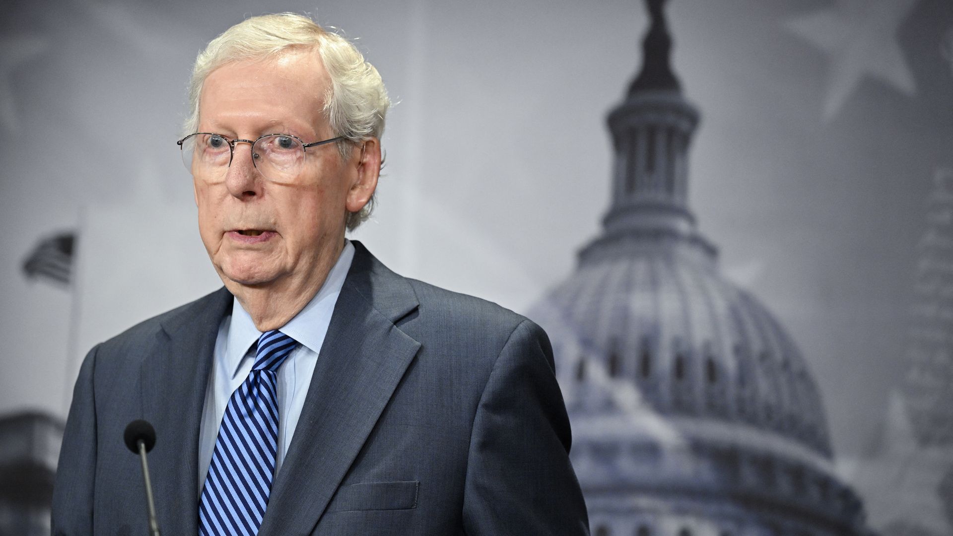 US Senate Minority Leader Mitch McConnell, Republican of Kentucky, speaks during a news conference ahead of a vote on a foreign aid package at the US Capitol in Washington, DC, on April 23, 2024. (Photo by MANDEL NGAN/AFP via Getty Images)