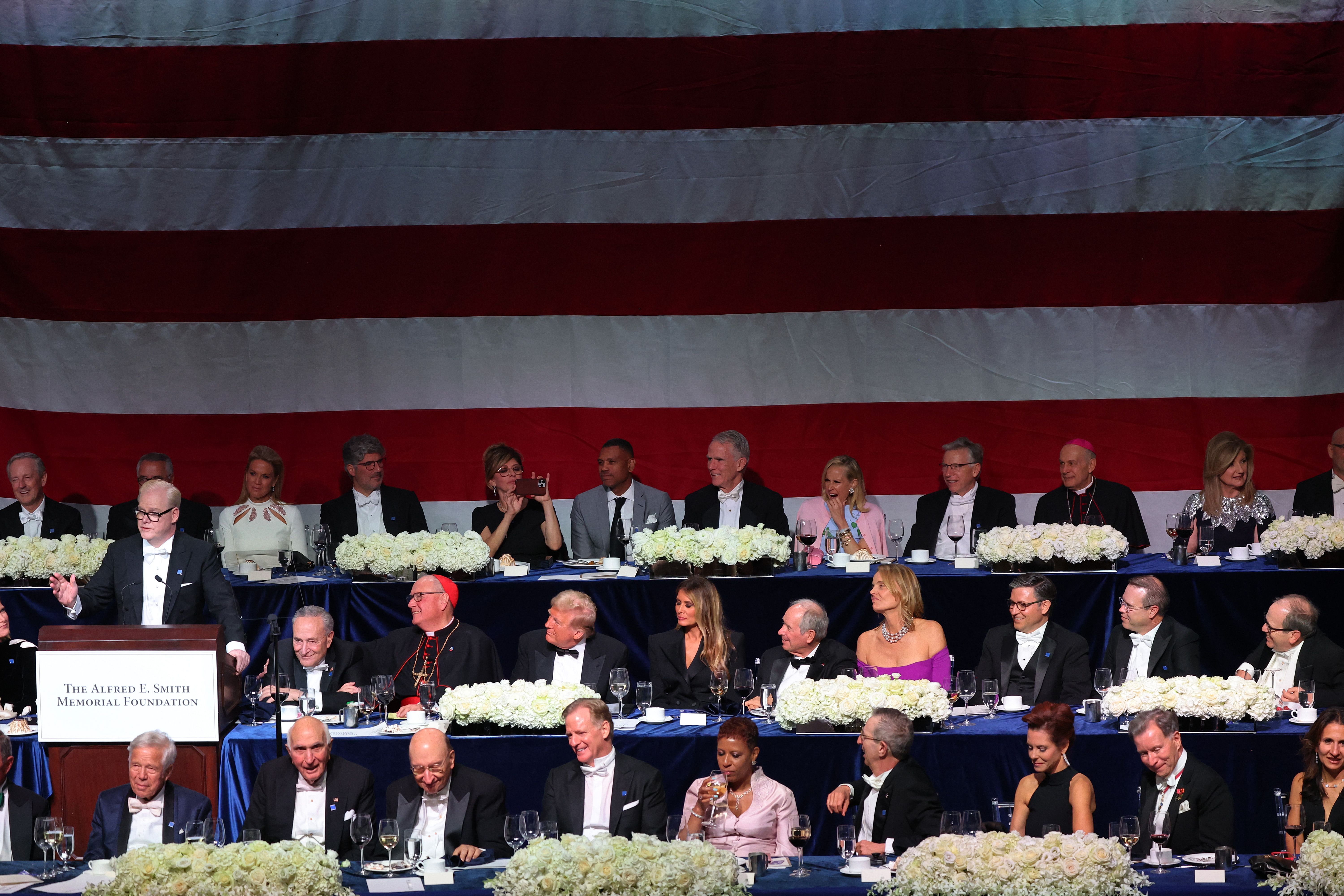 Comedian Jim Gaffigan speaks during the annual Alfred E. Smith Foundation Dinner at the New York Hilton Midtown on October 17, 2024 in New York City. 