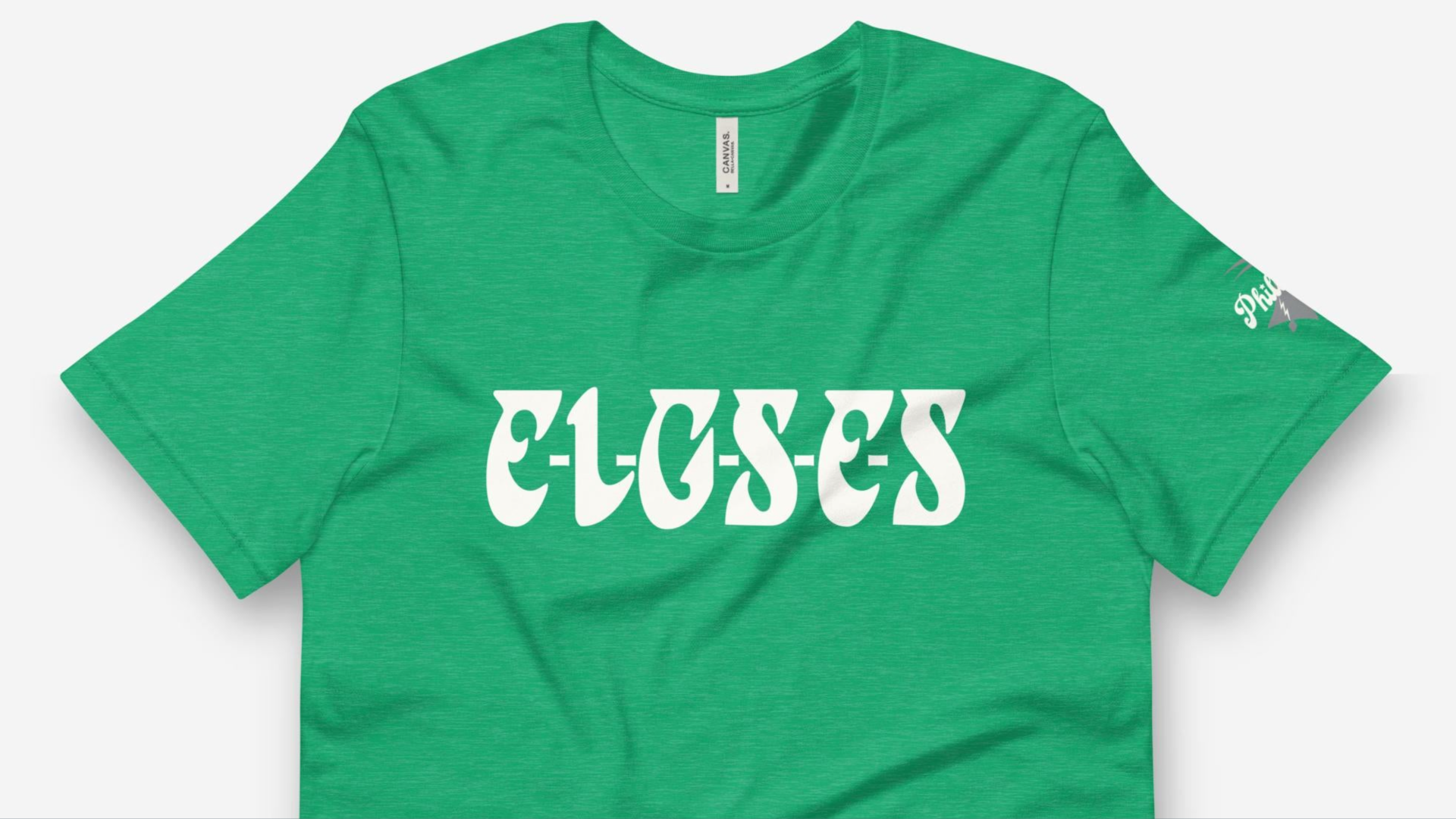 A T-shirt that reads "E-L-G-S-E-S"