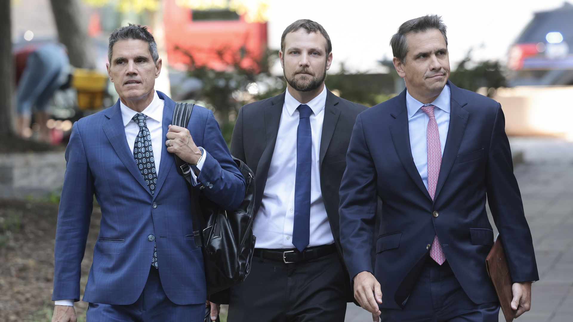 Attorneys for former U.S. President Donald Trump Todd Blanche (R) and John Lauro (L) arrive at the E. Barrett Prettyman U.S. Court House August 11, 2023 in Washington, DC