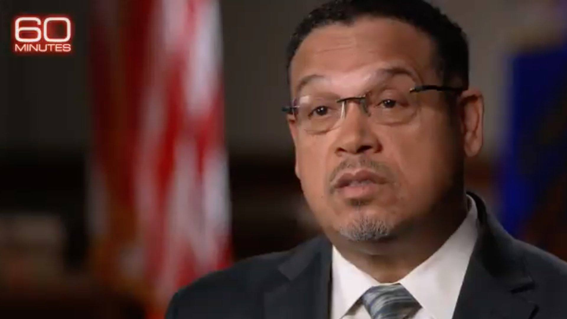 A screenshot of Minnesota Attorney General Keith Ellison being interviewed on "60 Minutes."
