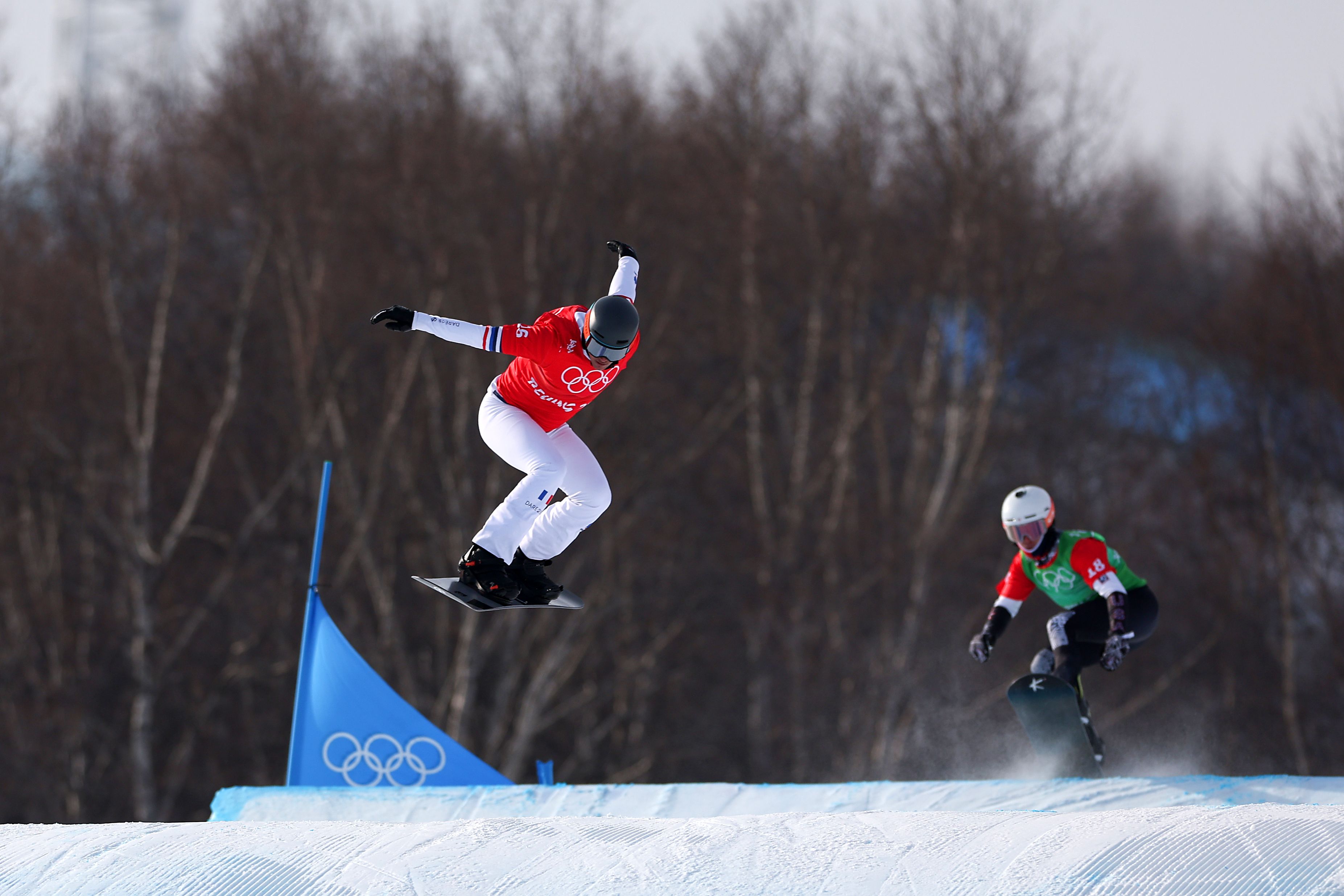 Merlin Surget of Team France competes during the Men's Snowboard Cross Semifinals on Day 6 of the Winter Olympics at Genting Snow Park on February 10, 2022 in Zhangjiakou, China. 