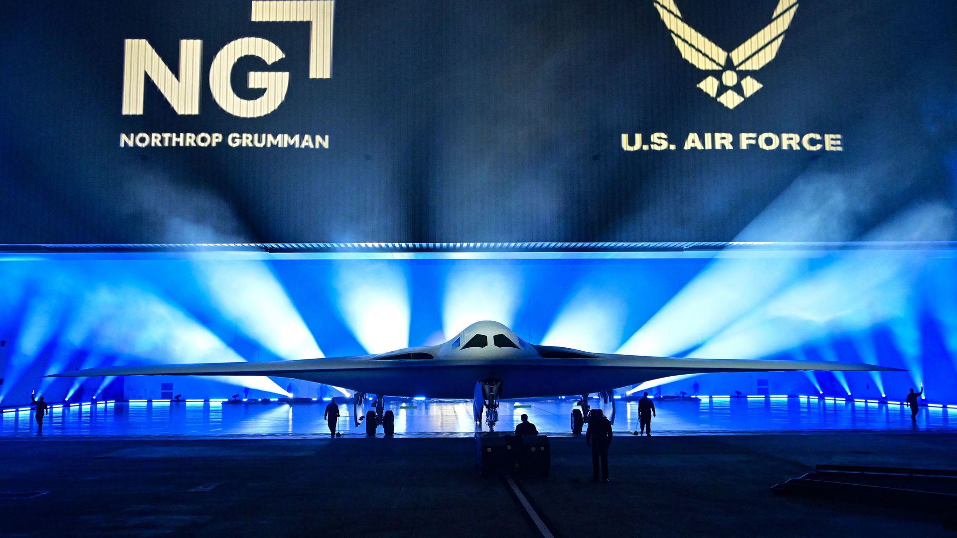 The B-21 Raider during an unveiling ceremony in Palmdale, California, in December 2022.