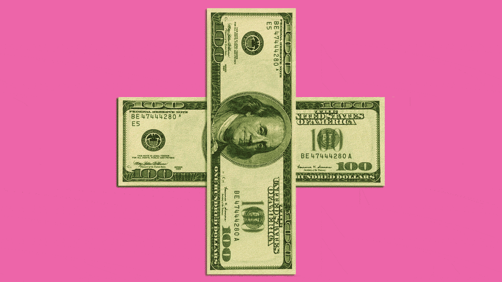 An illustration where there are two more $100 bills than what initially appear