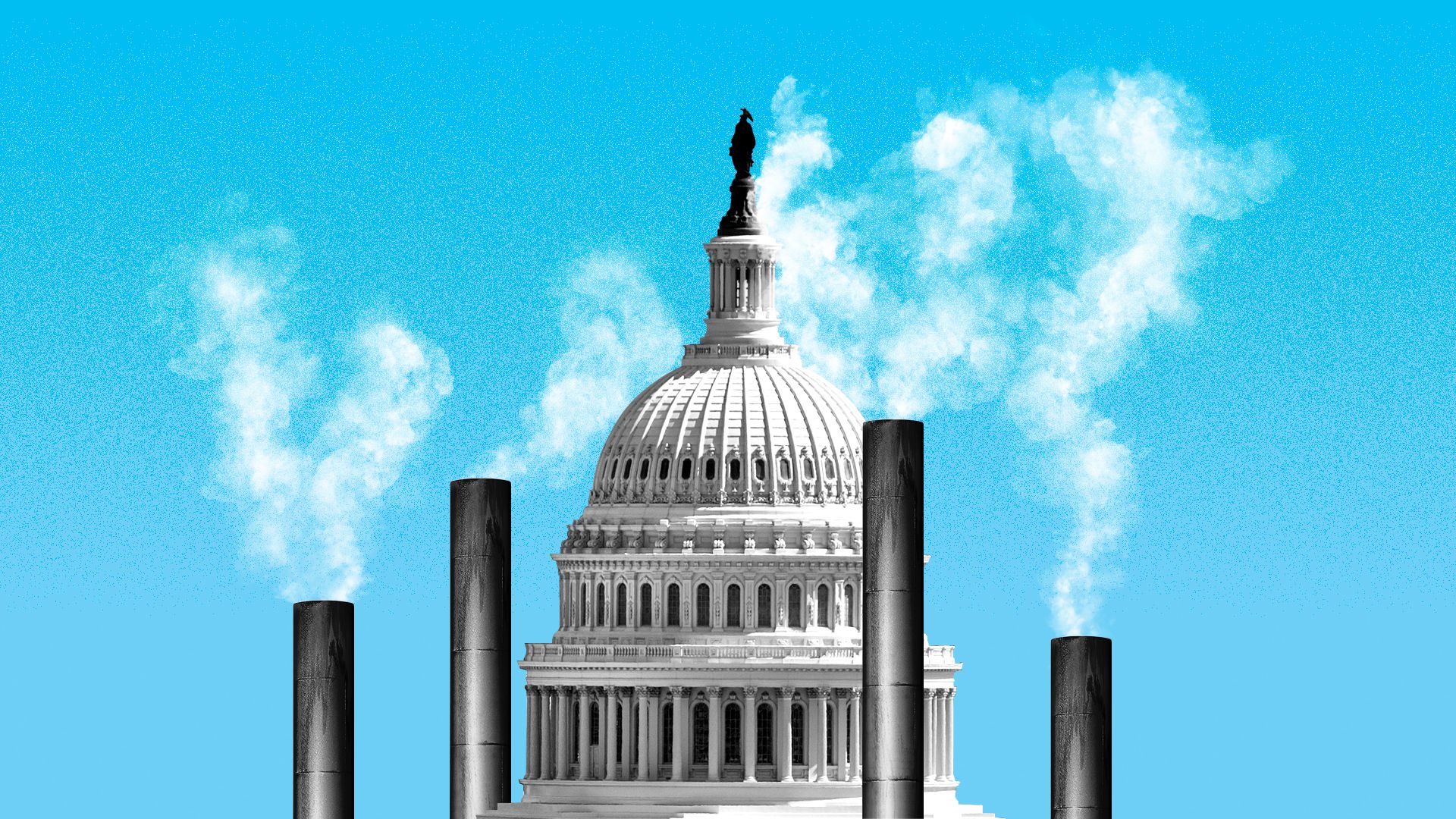 Illustration of the capitol dome with smoke stacks surrounding it