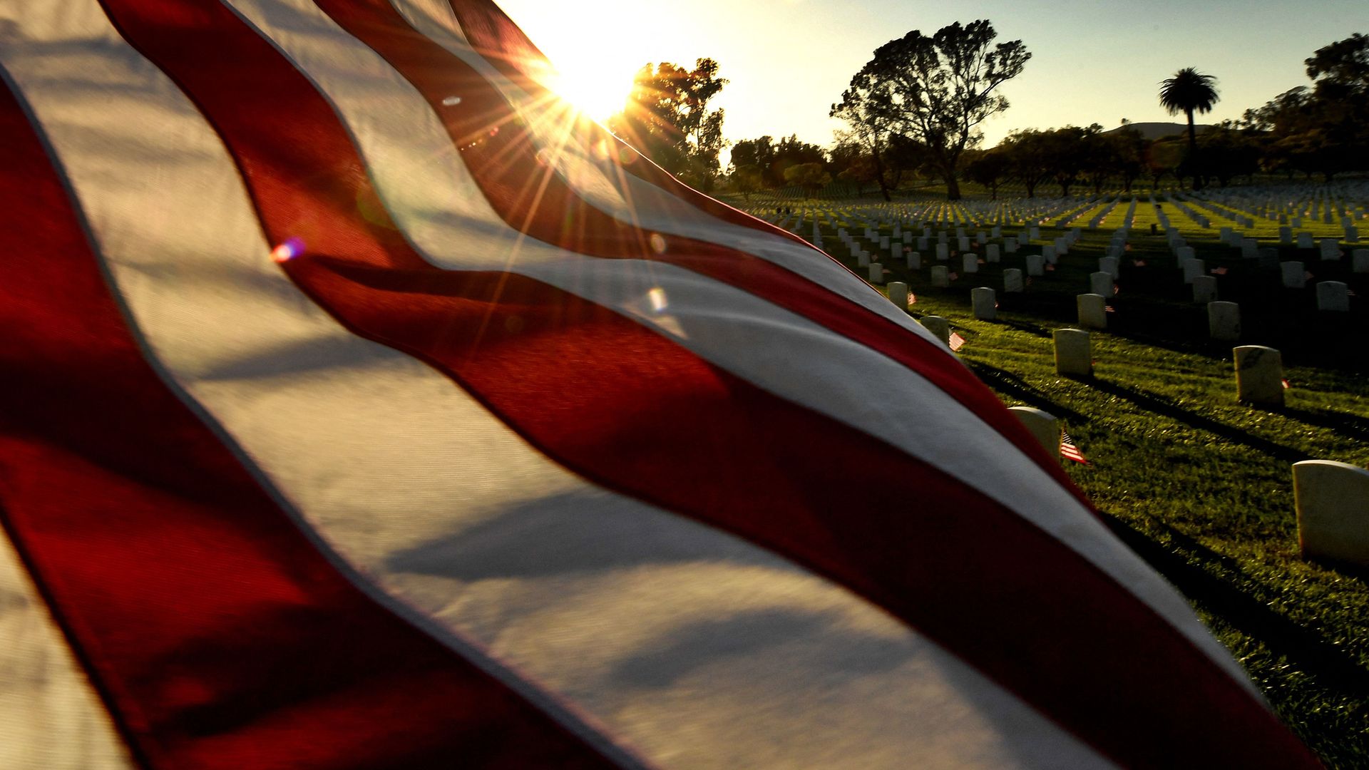 A flag near a military cemetery.