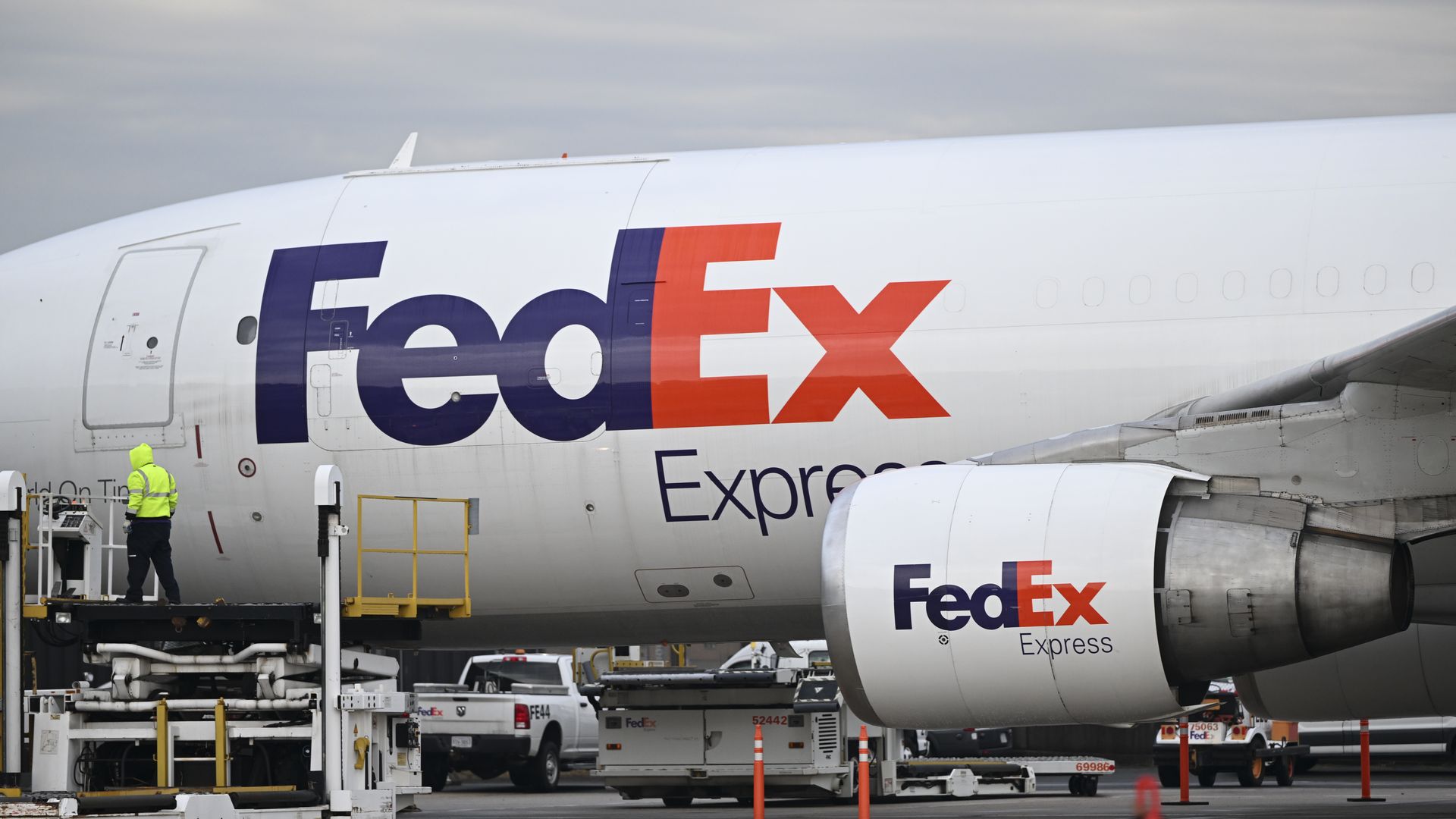 FedEx plane on tarmac.
