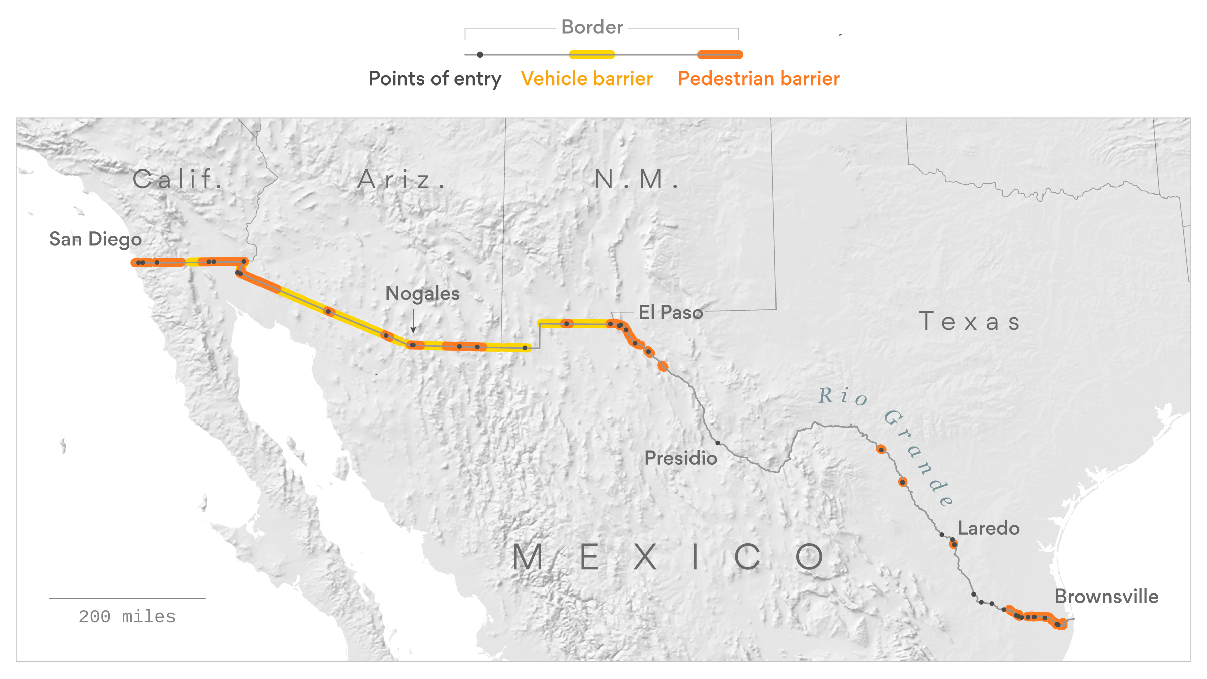 Map How Much Of The Us Mexico Southern Barrier Has Already Been