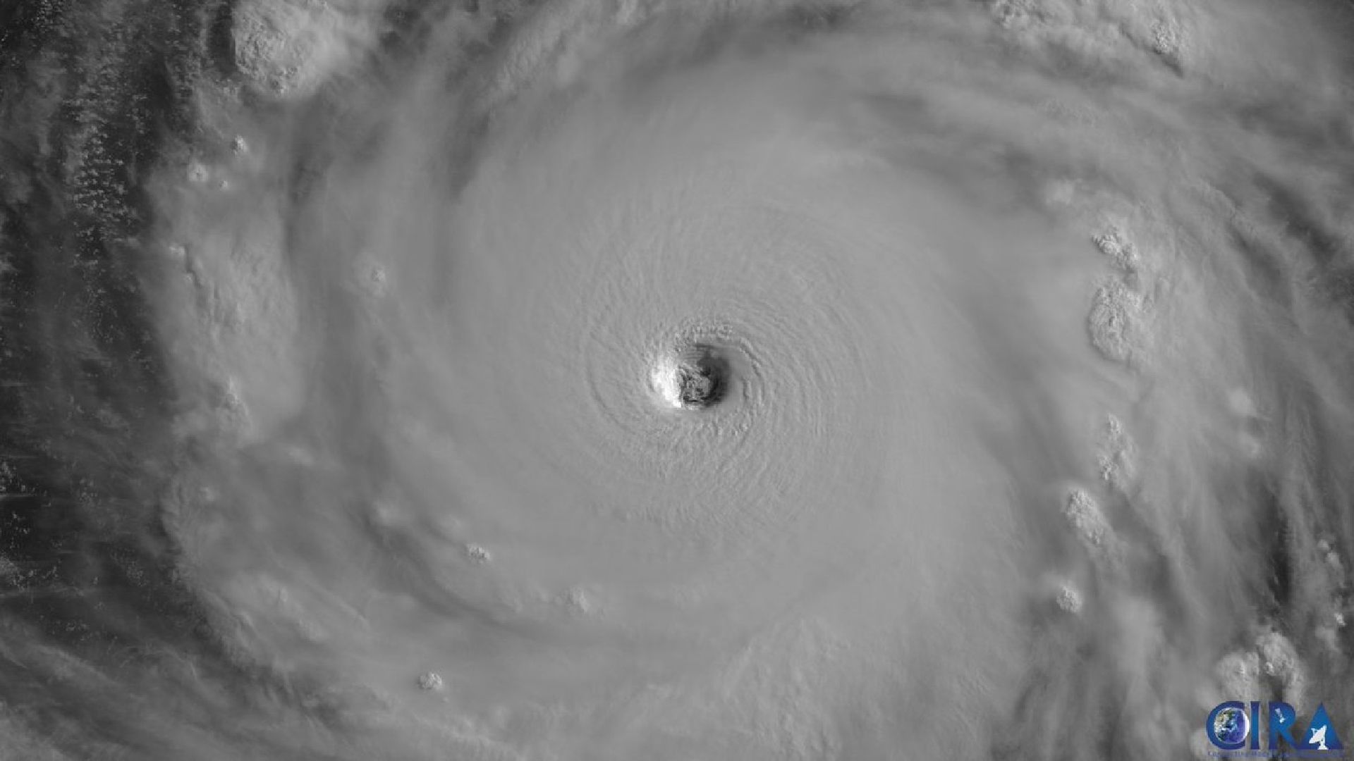 A satellite image of Super Typhoon Mawar on Friday morning