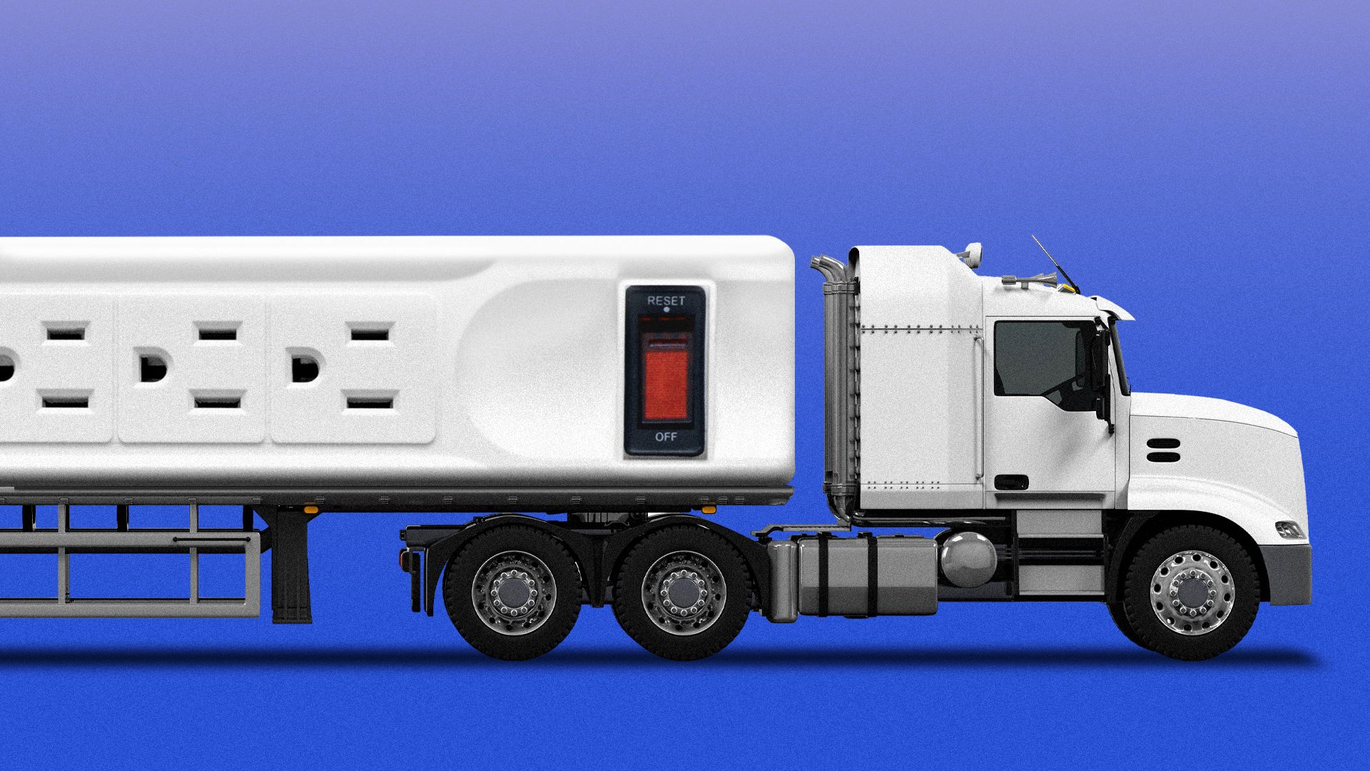 Illustration of a semi truck with the trailer made from a power strip.