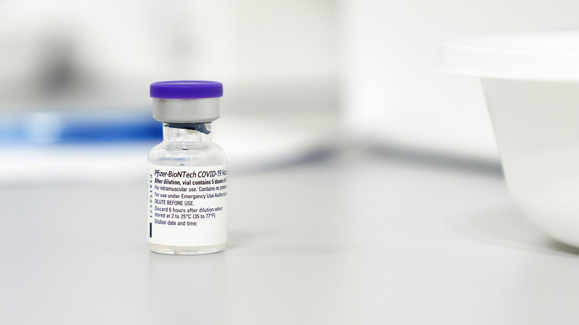 Picture of a vial of the Pfizer-BioNTech coronavirus vaccine