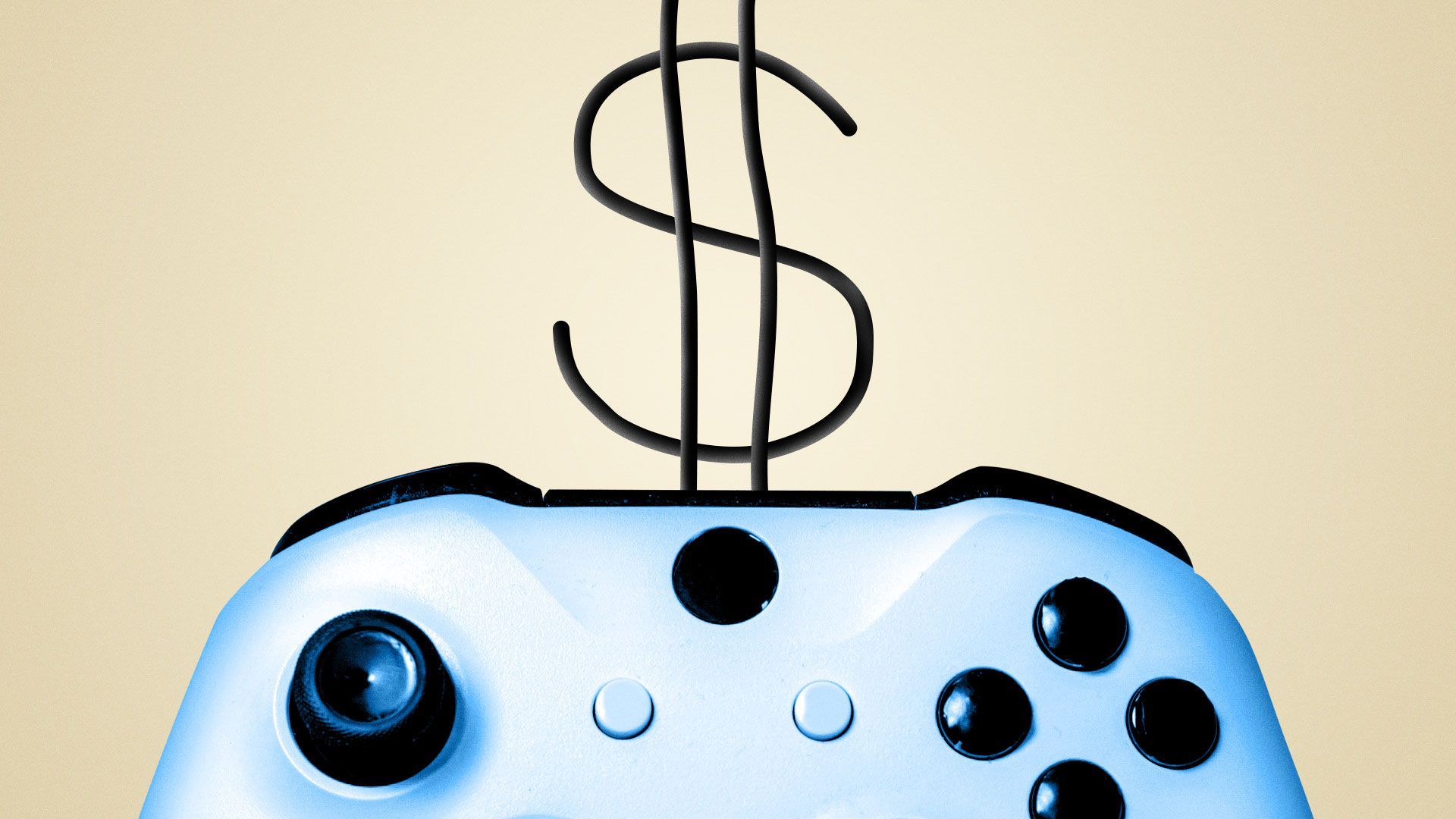 Illustration of a gaming control with a dollar sign cable