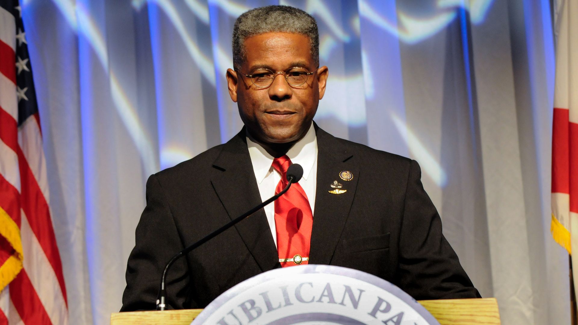 American politician Congressman Allen West hosts the Palm Beach County Republican Party's Lincoln Day Dinner, held at the Kravis Center, West Palm Beach, Florida, February 24, 2011. 