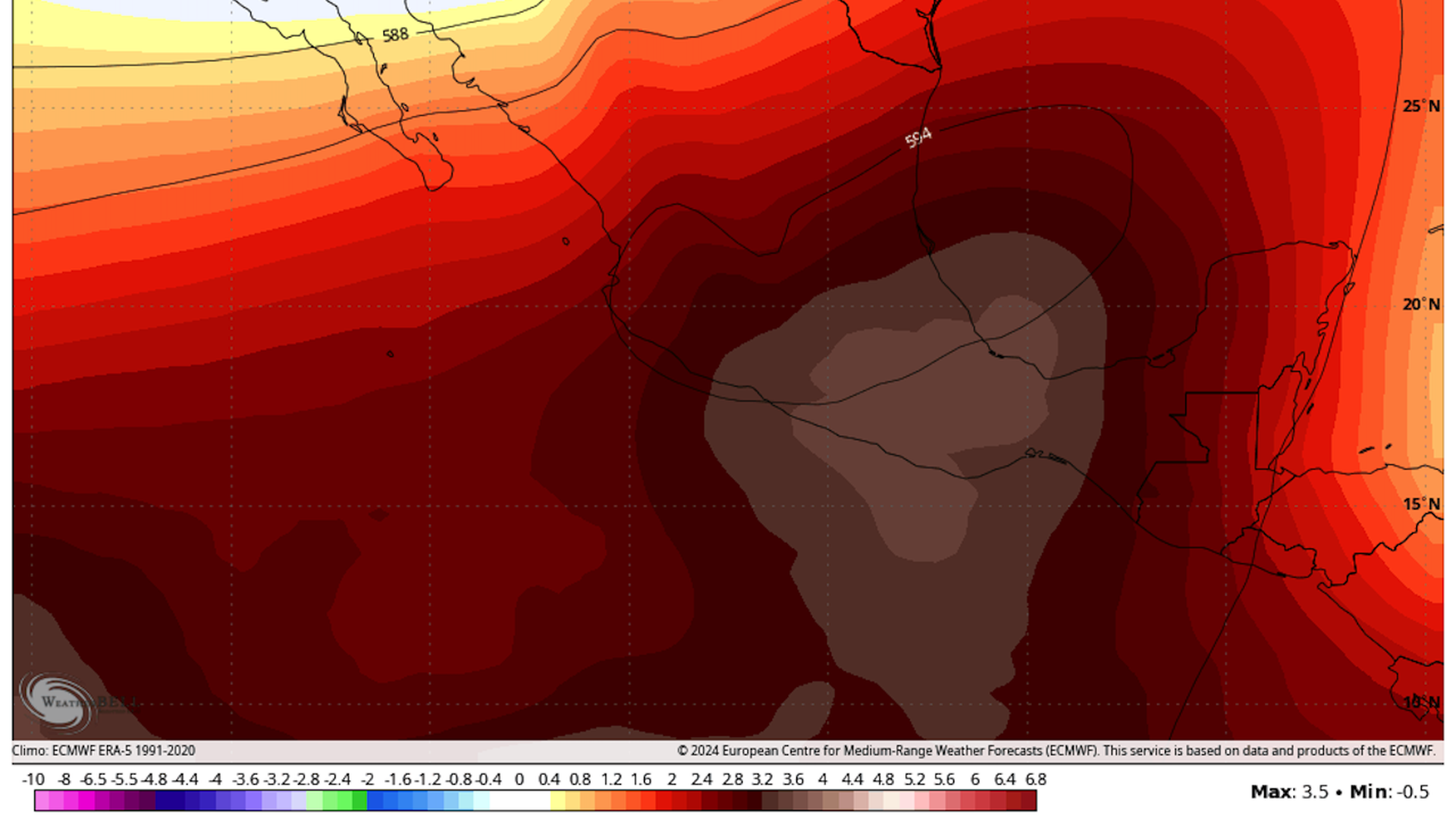 Image showing the powerful heat dome over southern Mexico on May 23.