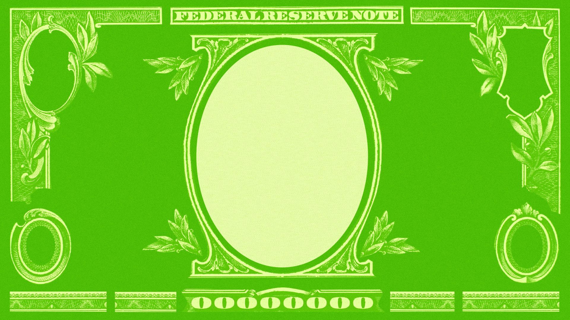 Illustration of a collage of a US dollar bill with an empty circle where the portrait would be.