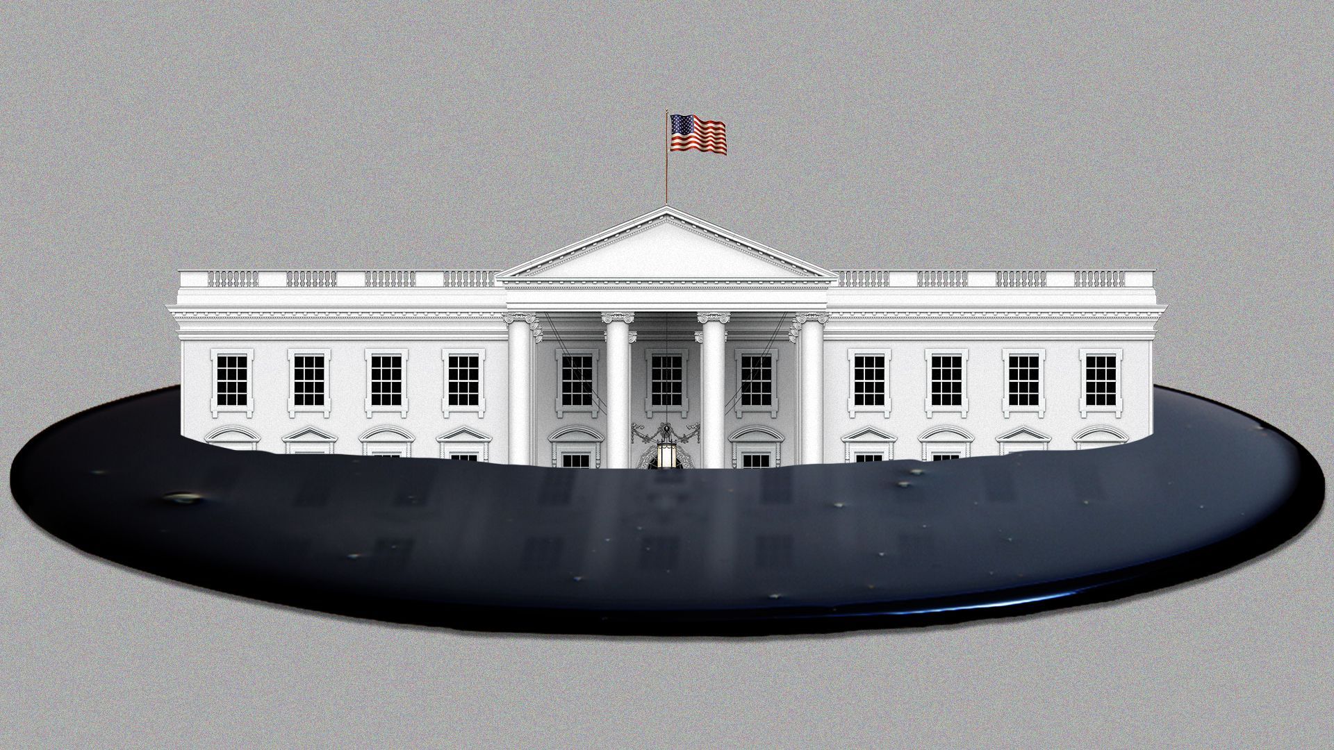 Illustration of the White House sinking into a puddle of oil.
