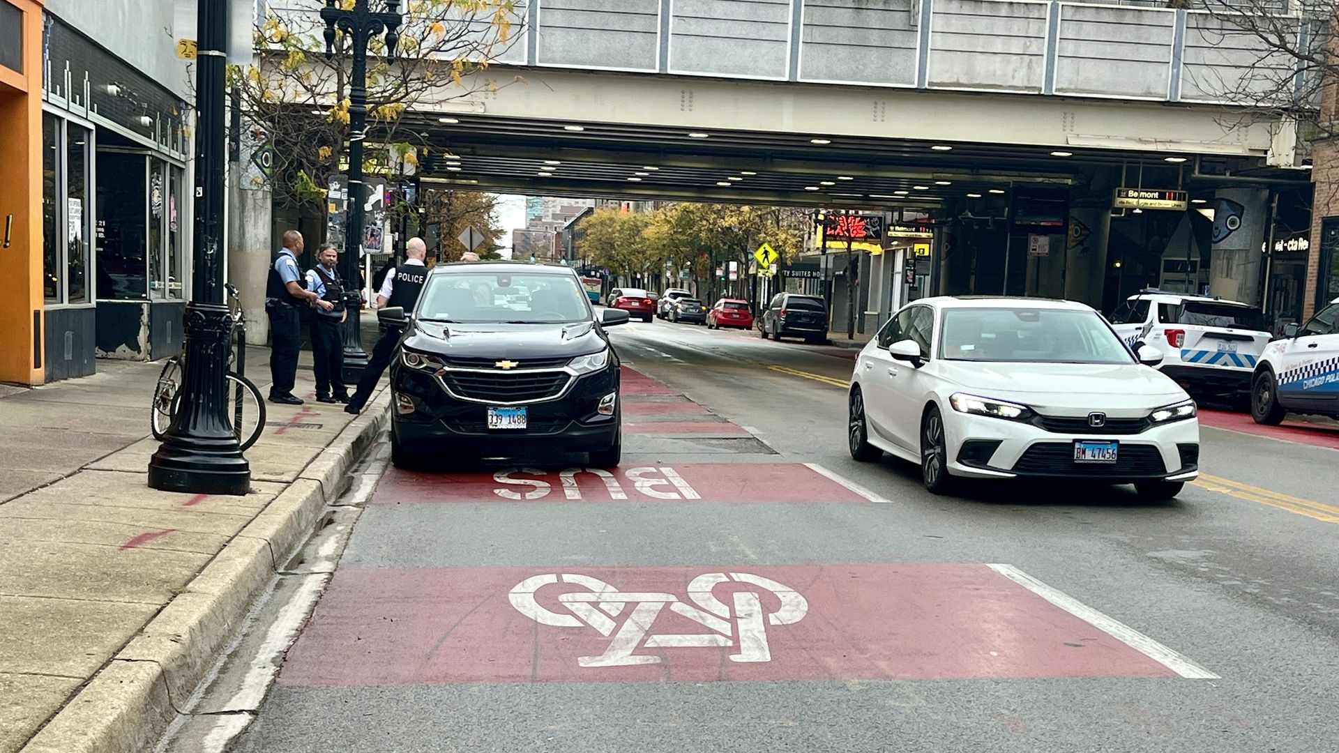 car in bike and bus lane