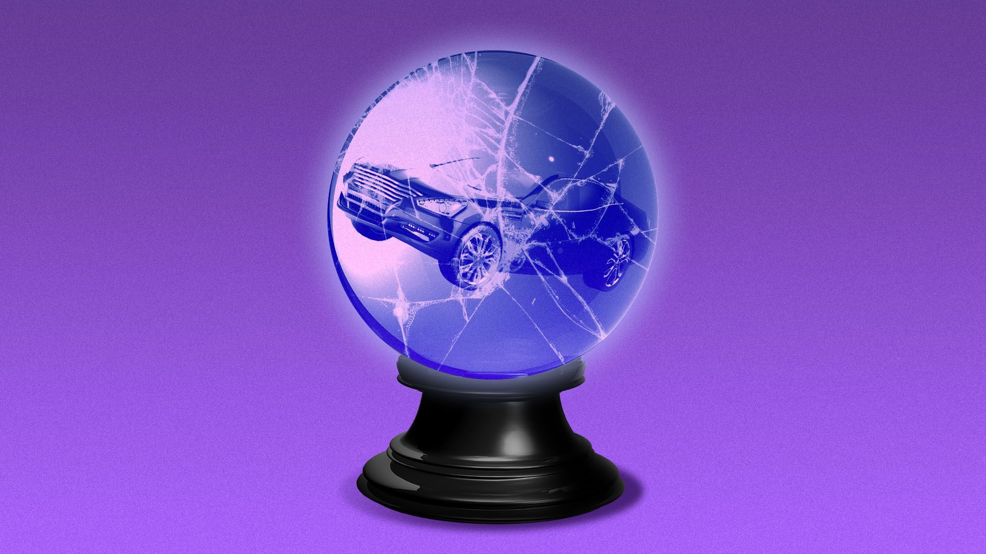 Illustration of a shattered crystal ball with a car inside