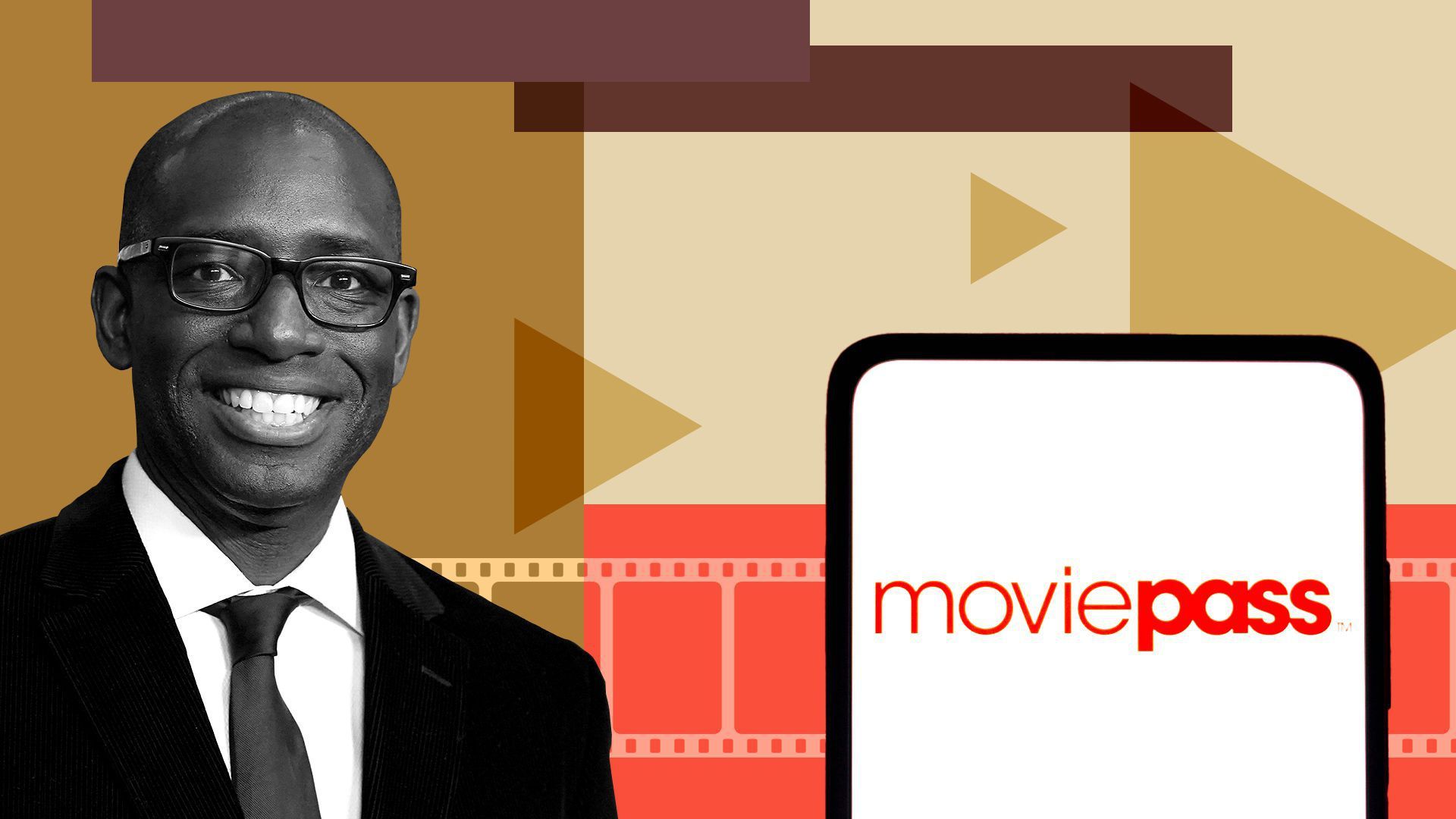 MoviePass CEO over illustrated background