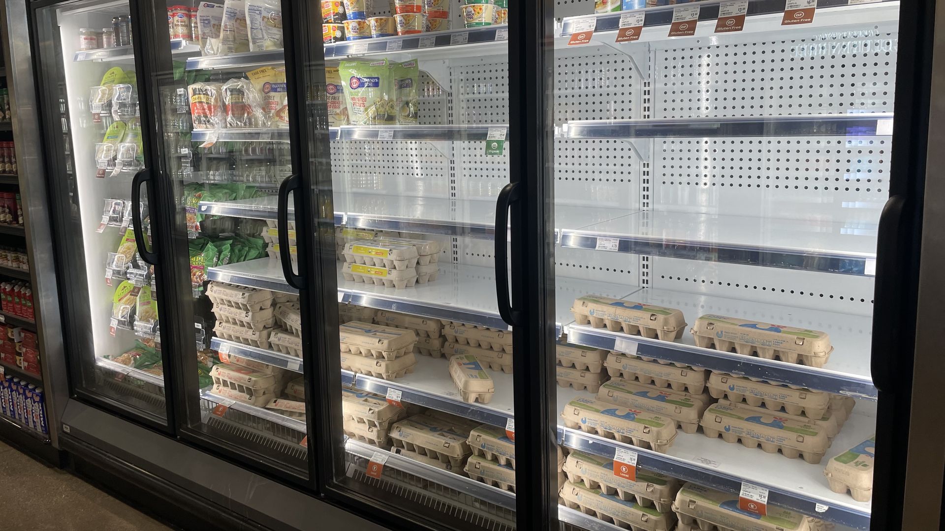egg shelves with empty shelves