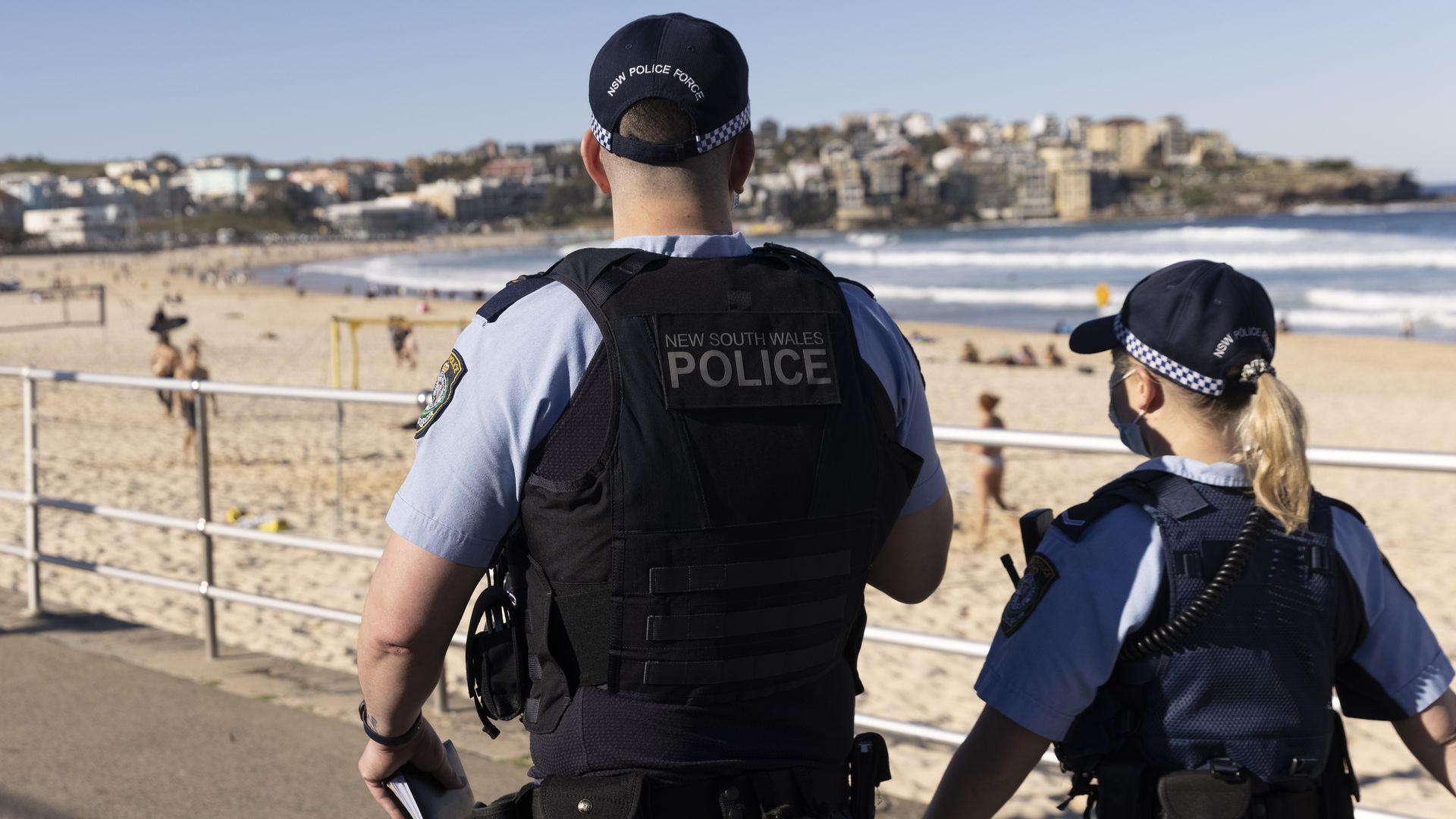 Police patrol at Bondi Beach on June 27, 2021 in Sydney, Australia.