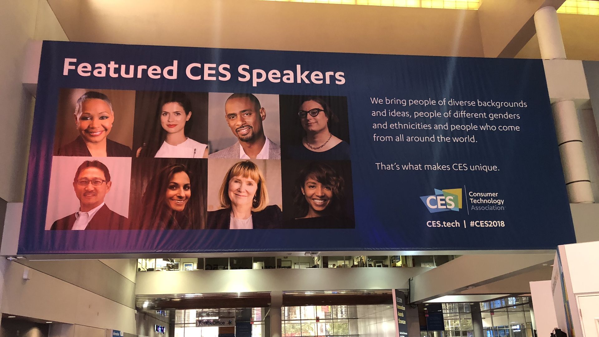 A poster at CES2018 showing some of the folks speaking that aren't white men.