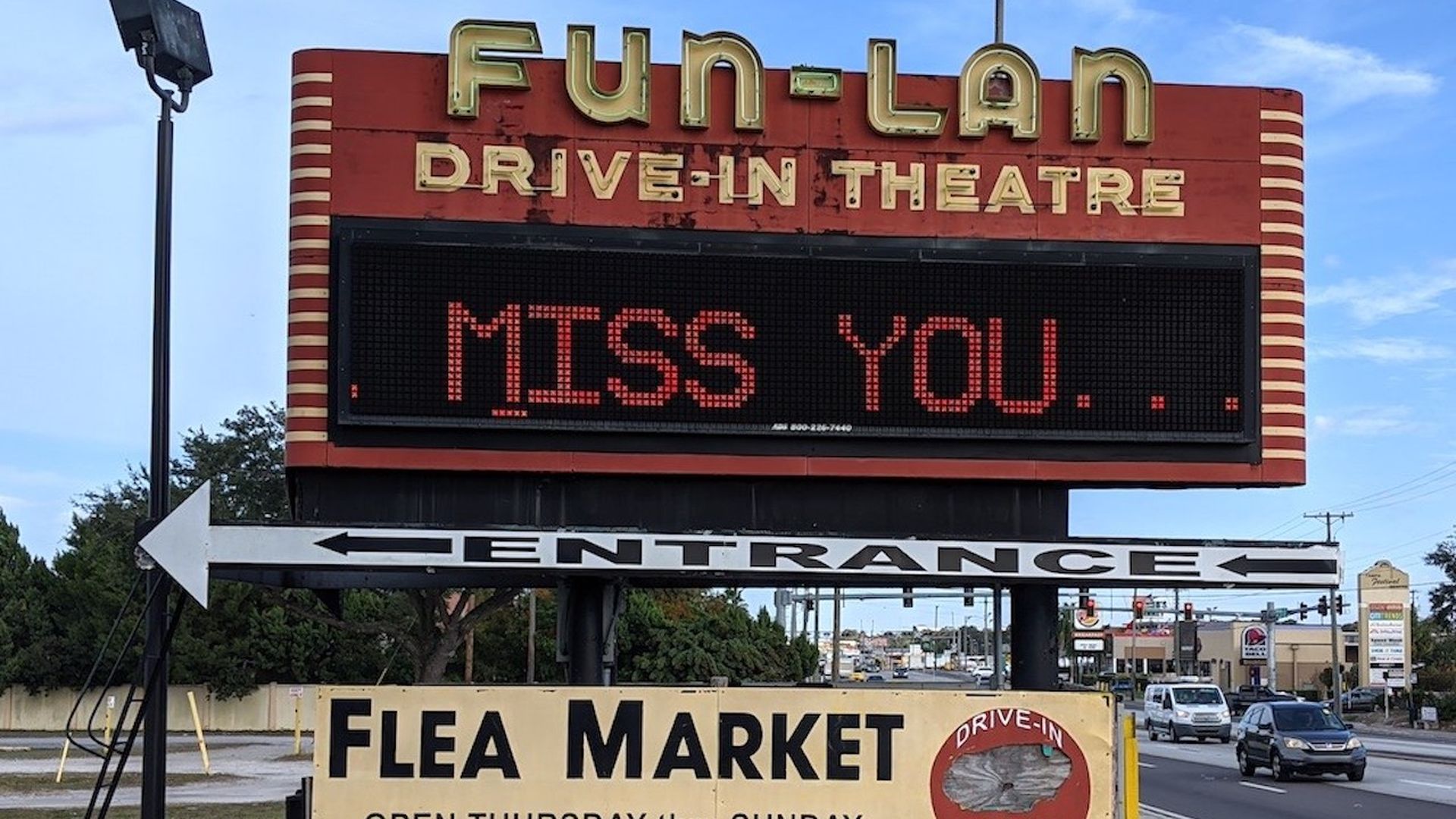 the Fun Lan sign reading "miss you"