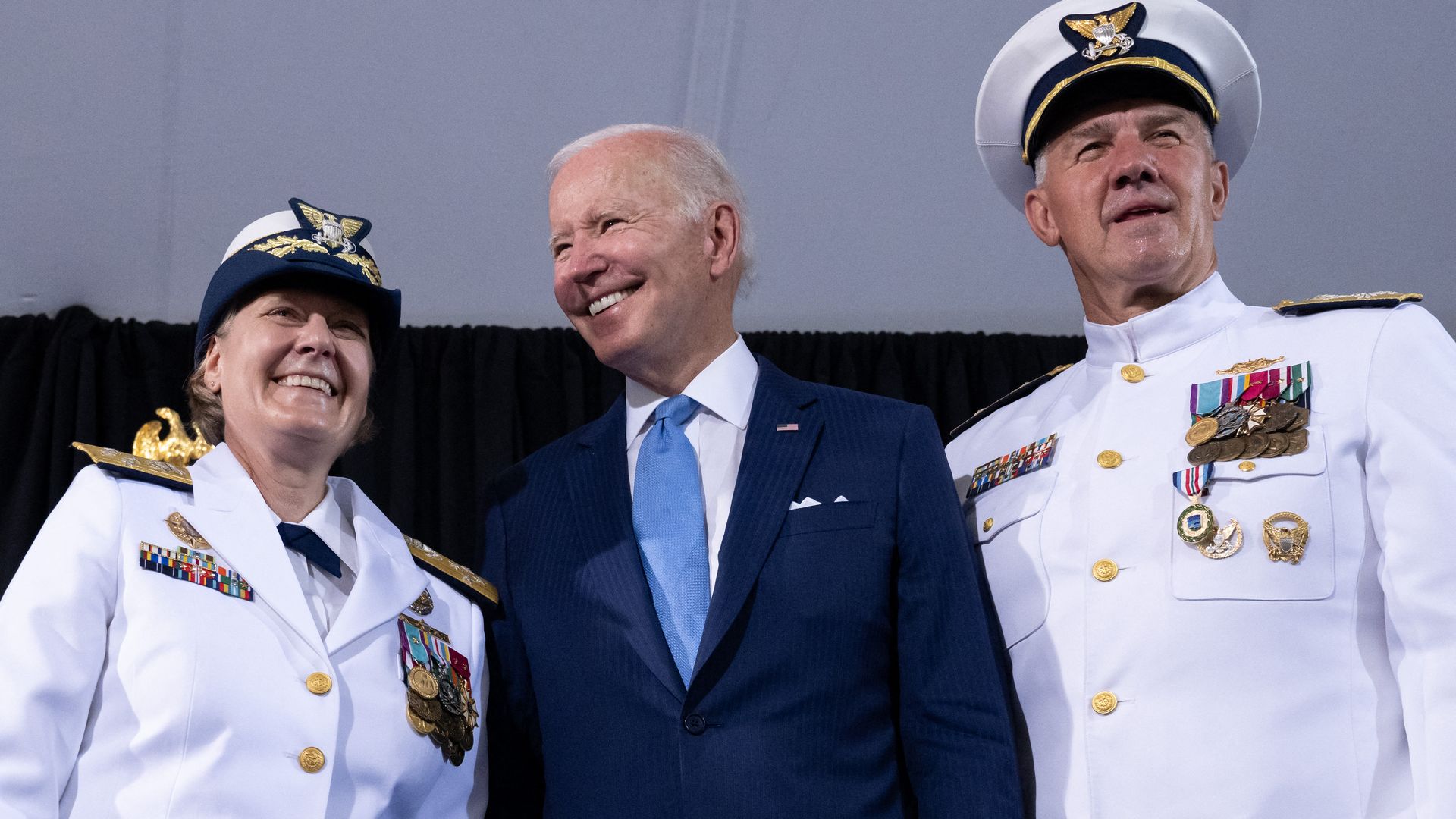 Biden with Admiral Karl Schultz and Admiral Linda Fagan