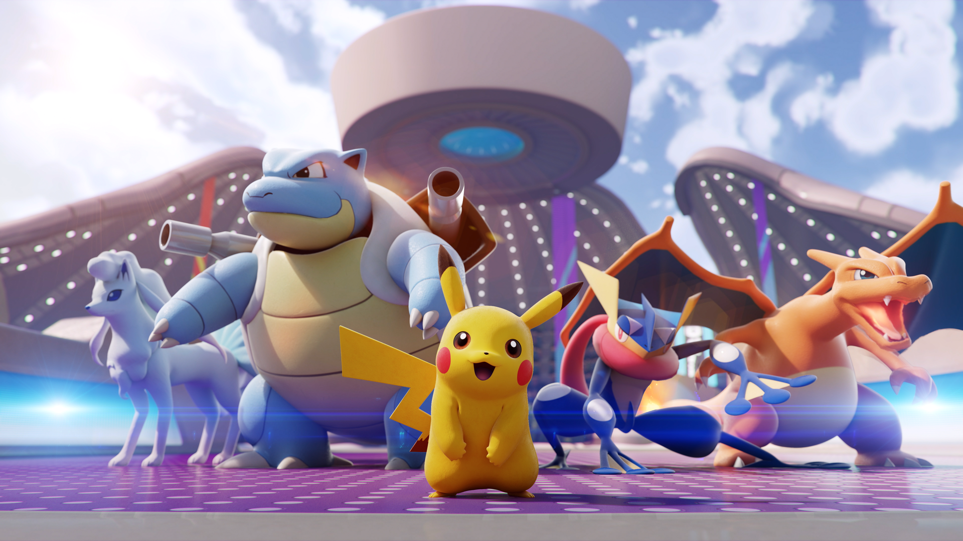 Illustration of a group of Pokemon characters standing side-by-side